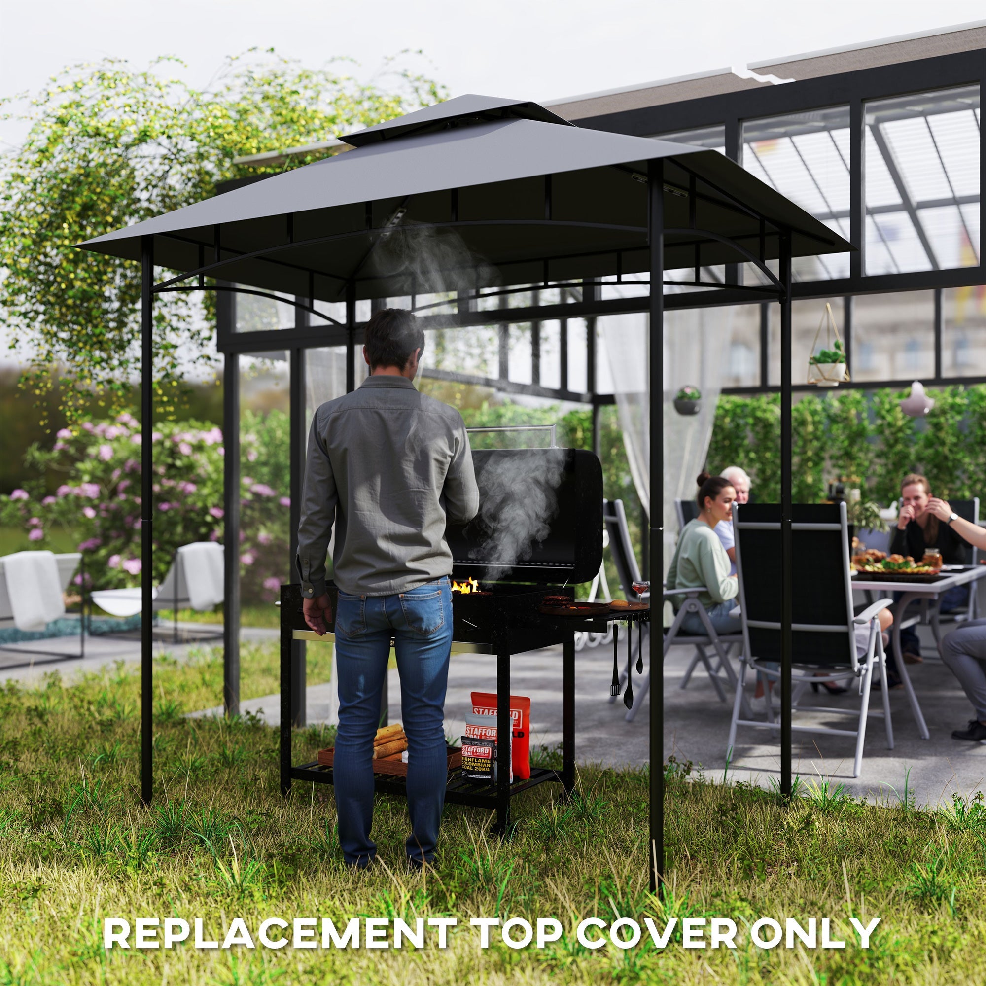 Outsunny Grill Gazebo Cover Roof Replacement for 1.5 x 2.4m Frame