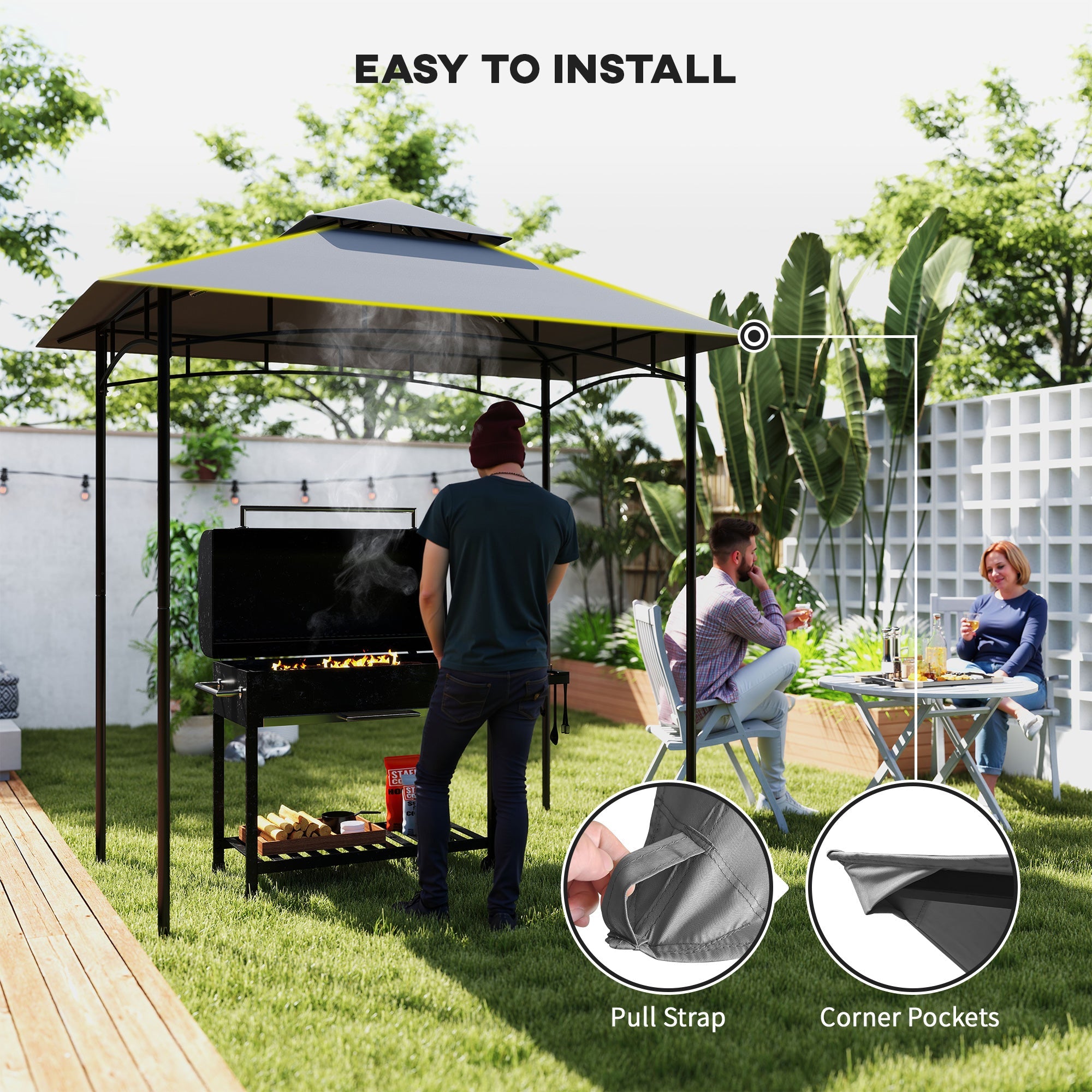 Outsunny Grill Gazebo Cover Roof Replacement for 1.5 x 2.4m Frame