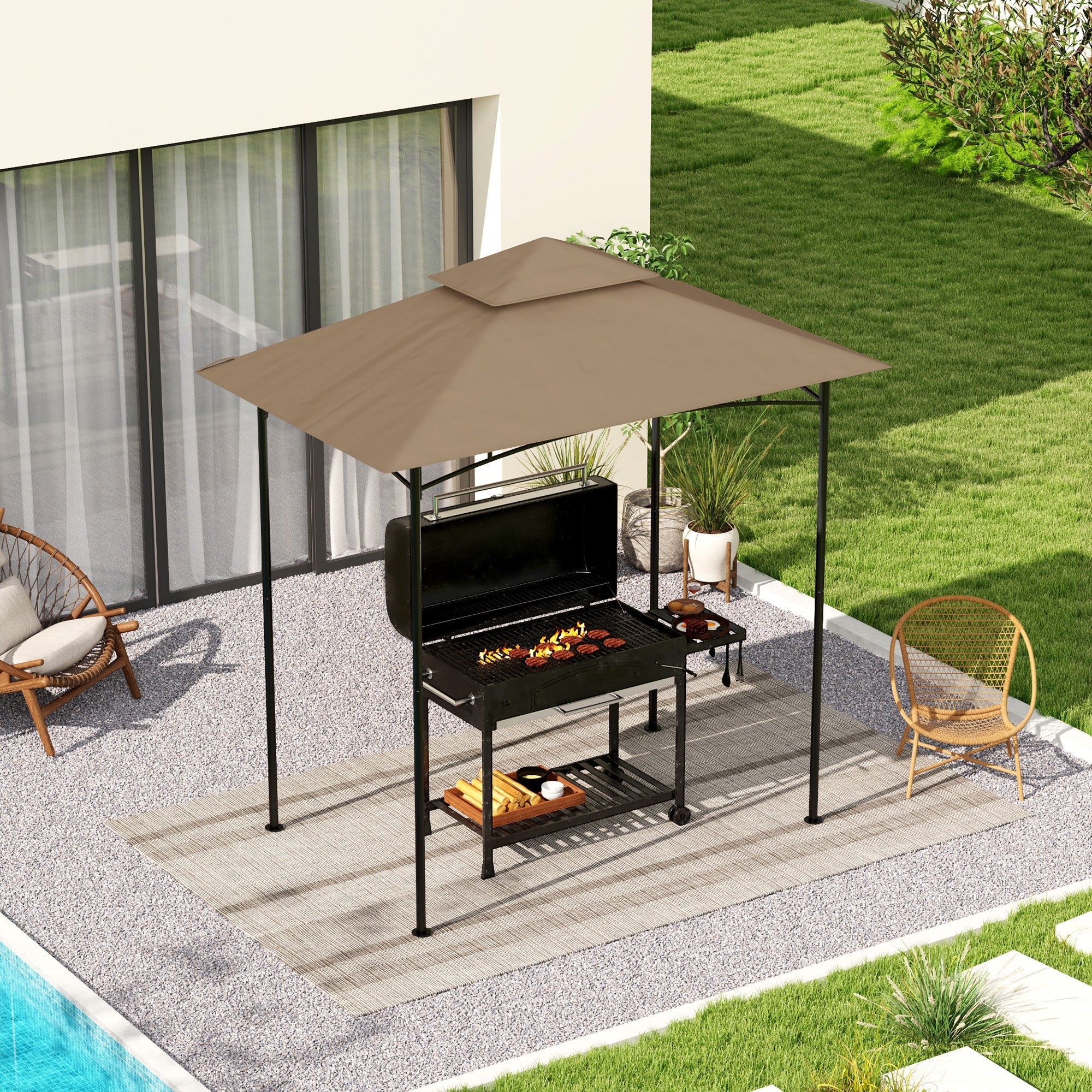 Outsunny Grill Gazebo Cover Roof Replacement for 1.5 x 2.4m Frame