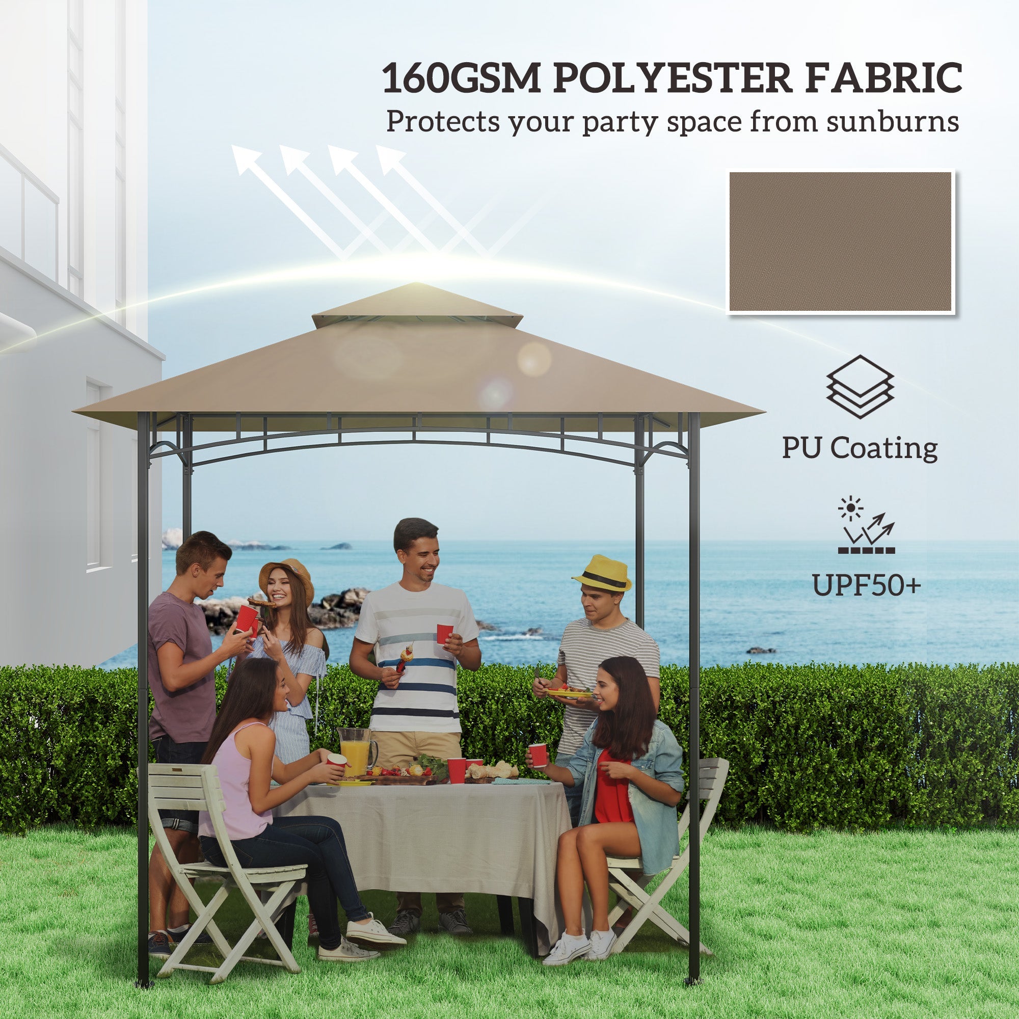 Outsunny Grill Gazebo Cover Roof Replacement for 1.5 x 2.4m Frame