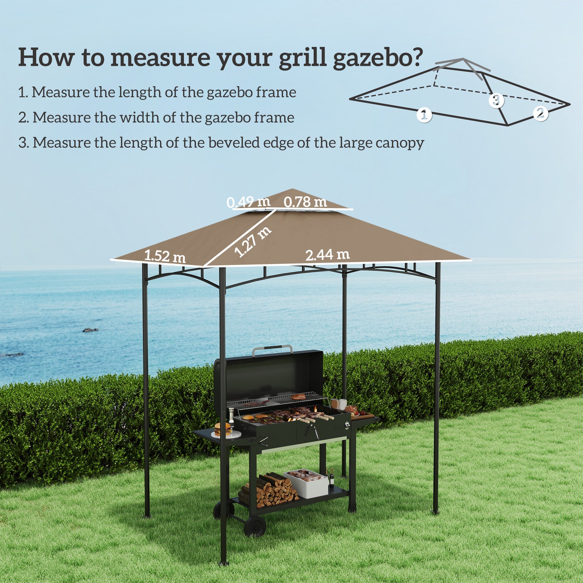 Outsunny Grill Gazebo Cover Roof Replacement for 1.5 x 2.4m Frame