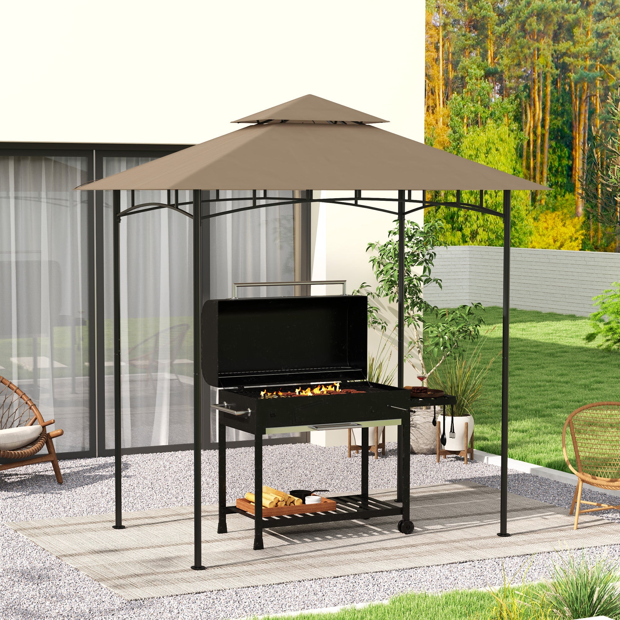 Outsunny Grill Gazebo Cover Roof Replacement for 1.5 x 2.4m Frame