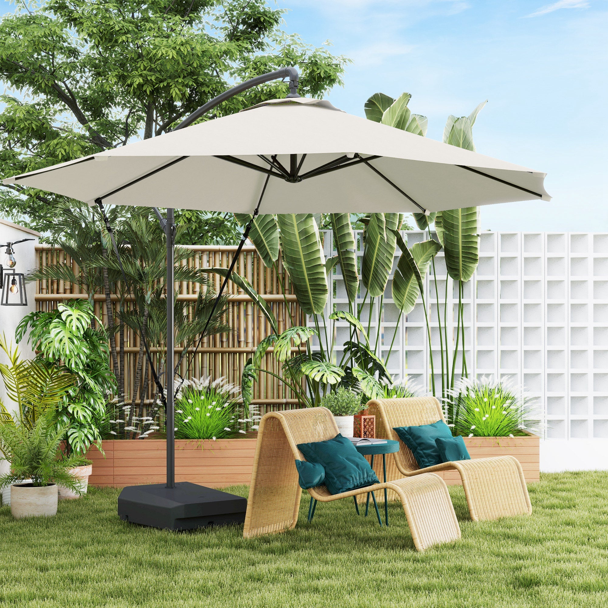 Outsunny Garden Cantilever Parasol with Cover Weighted Base Wind Strap