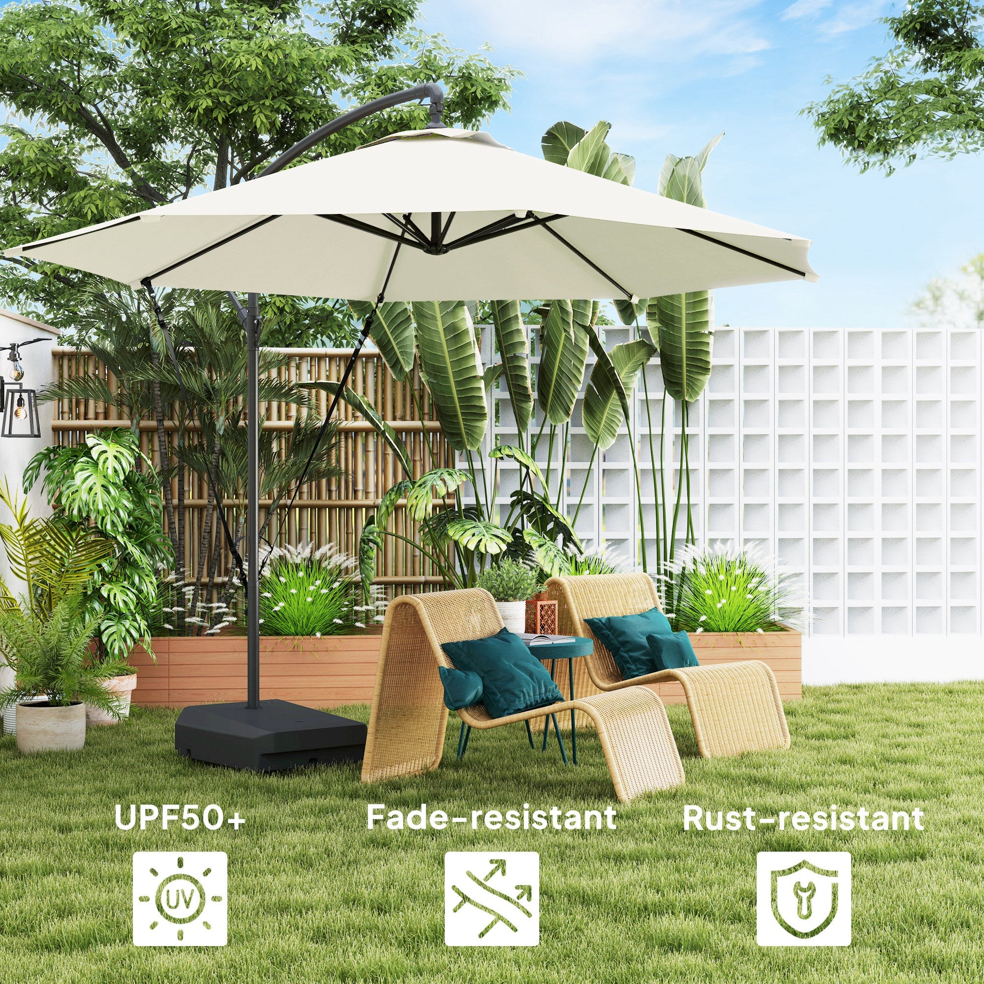 Outsunny Garden Cantilever Parasol with Cover Weighted Base Wind Strap