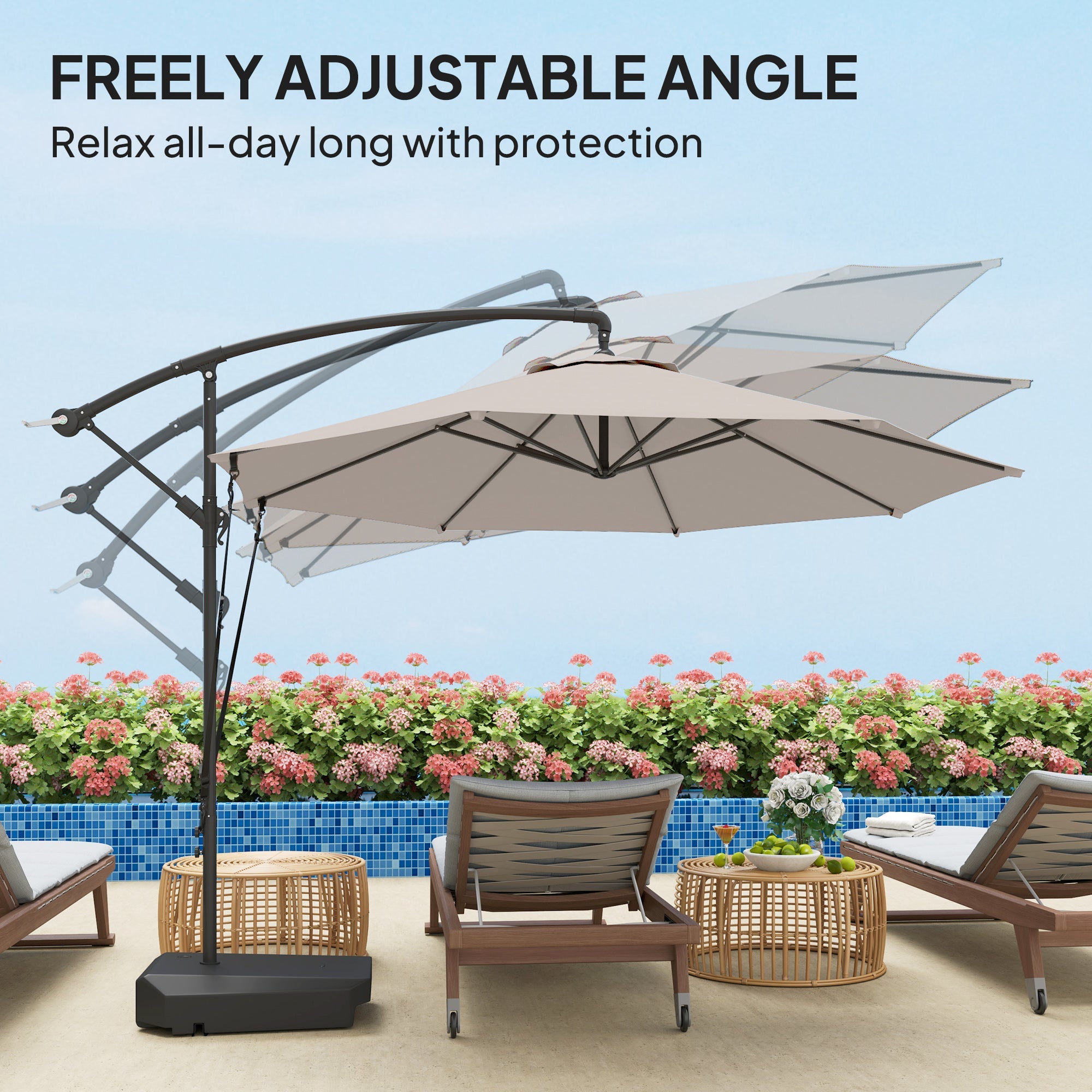 Outsunny Garden Cantilever Parasol with Cover Weighted Base Wind Strap