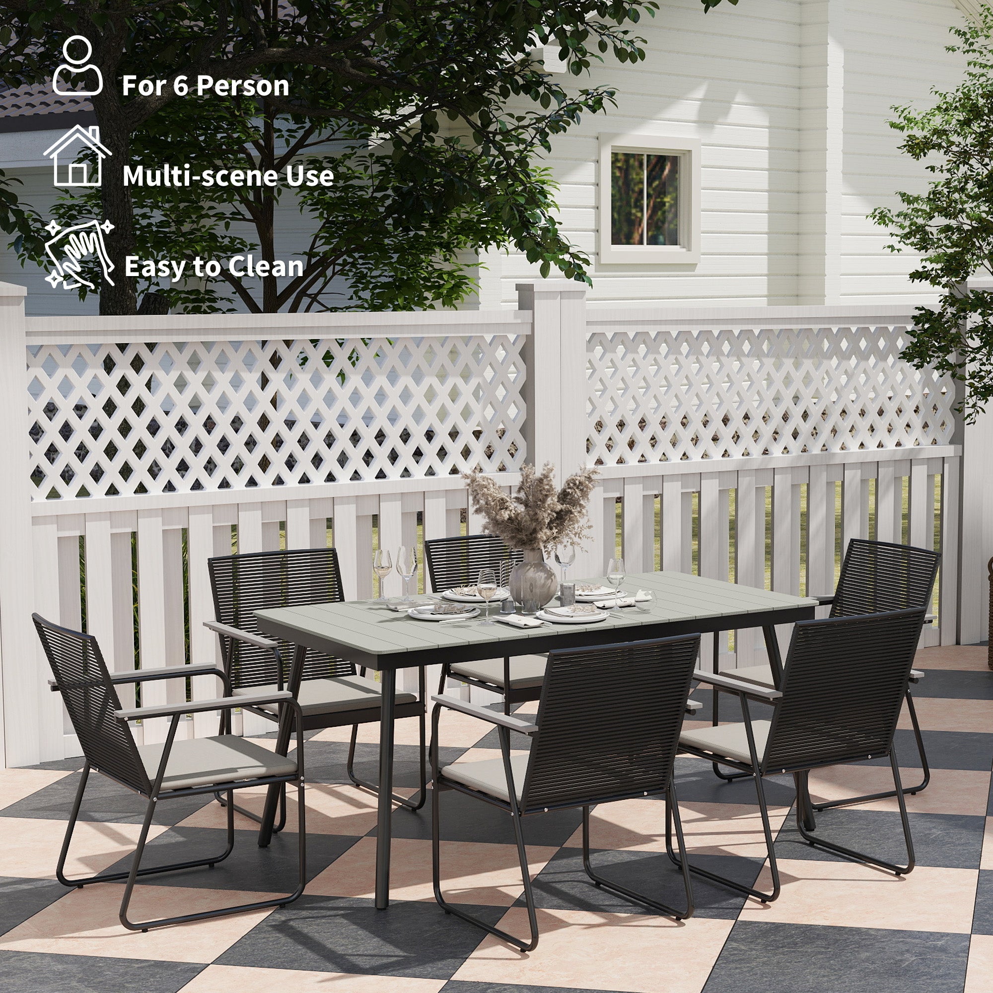 Outsunny 6 Seater Garden Dining Set with Cushions Rattan Backrest