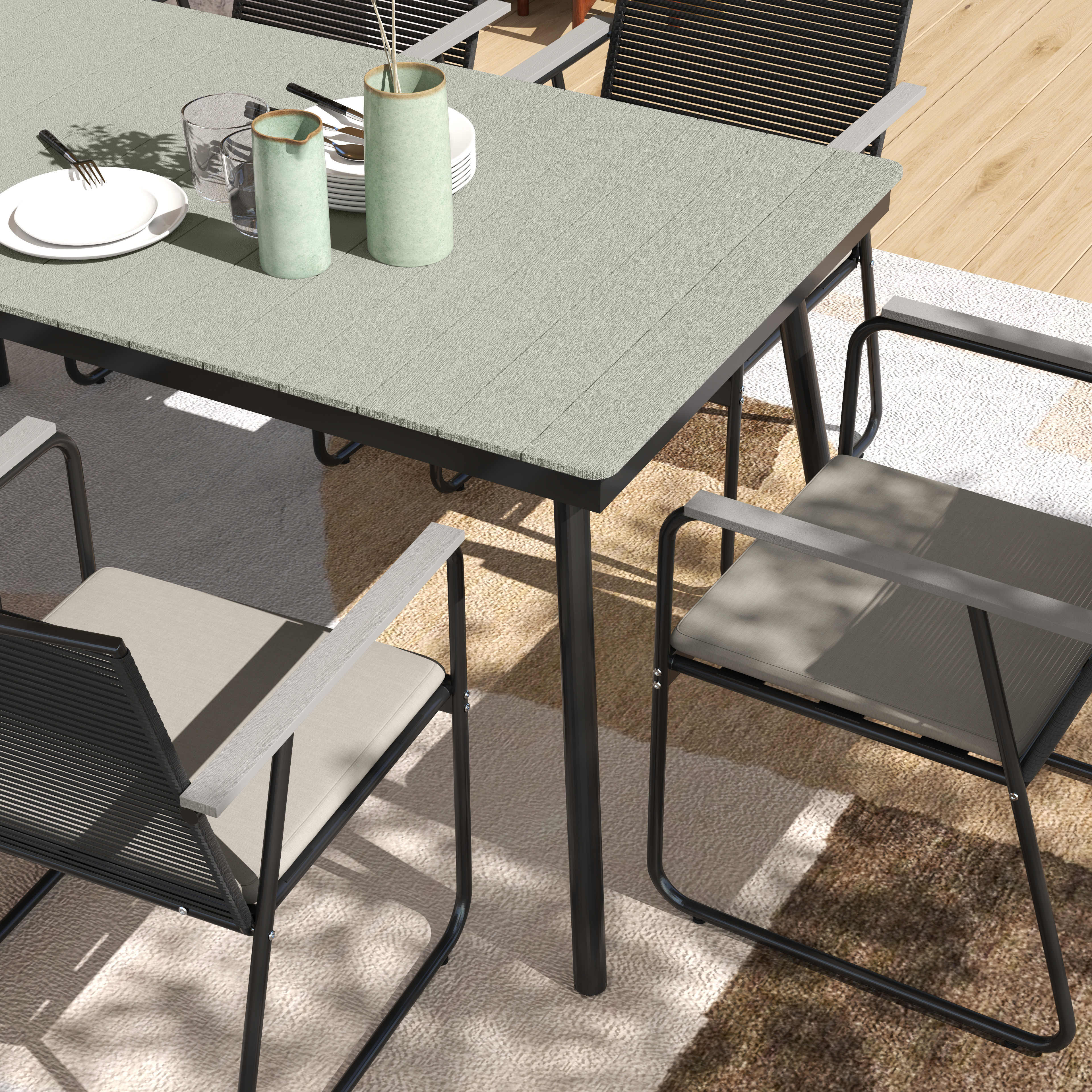 Outsunny 6 Seater Garden Dining Set with Cushions Rattan Backrest