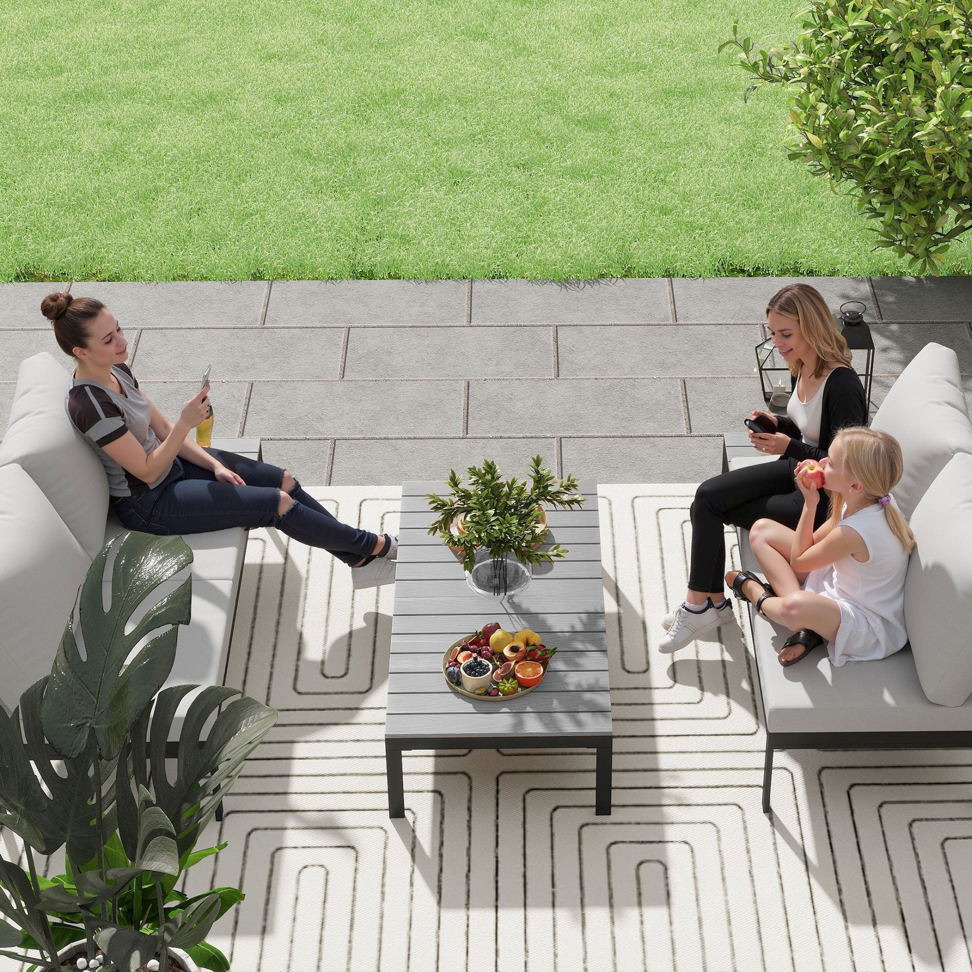 Outsunny 4 Seater Garden Corner Sofa Set with Removable Thick Cushions