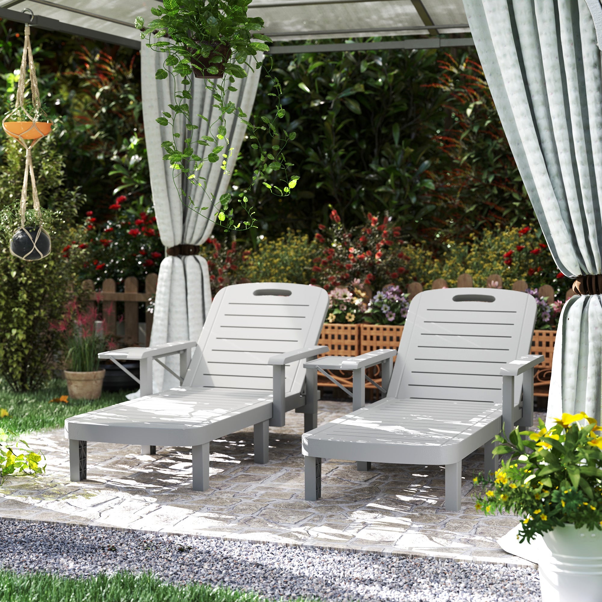 Outsunny Set of 2 Resin Reclining Sun Loungers for Garden