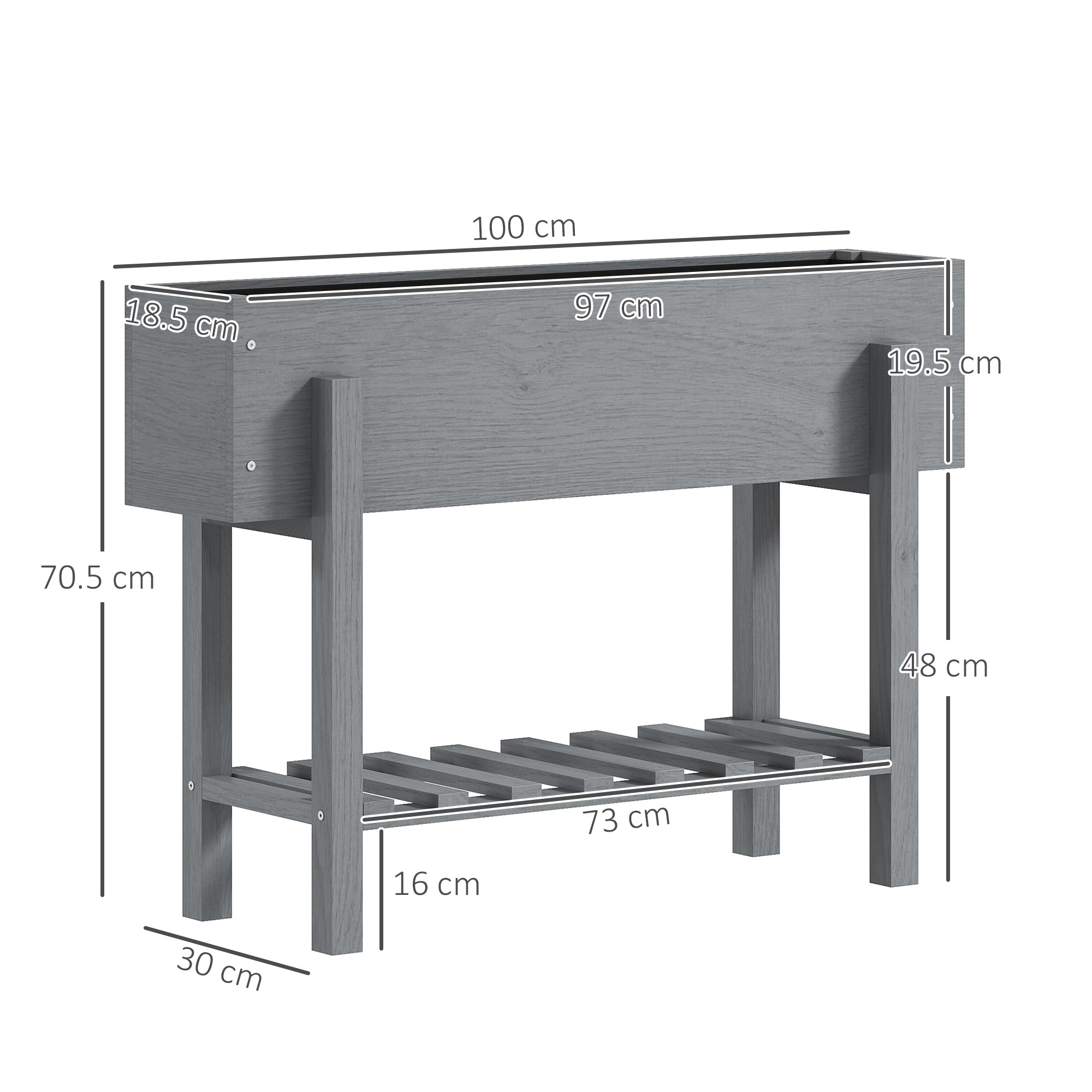 Outsunny Wooden Raised Bed w/ Bed Liner, Storage Shelf