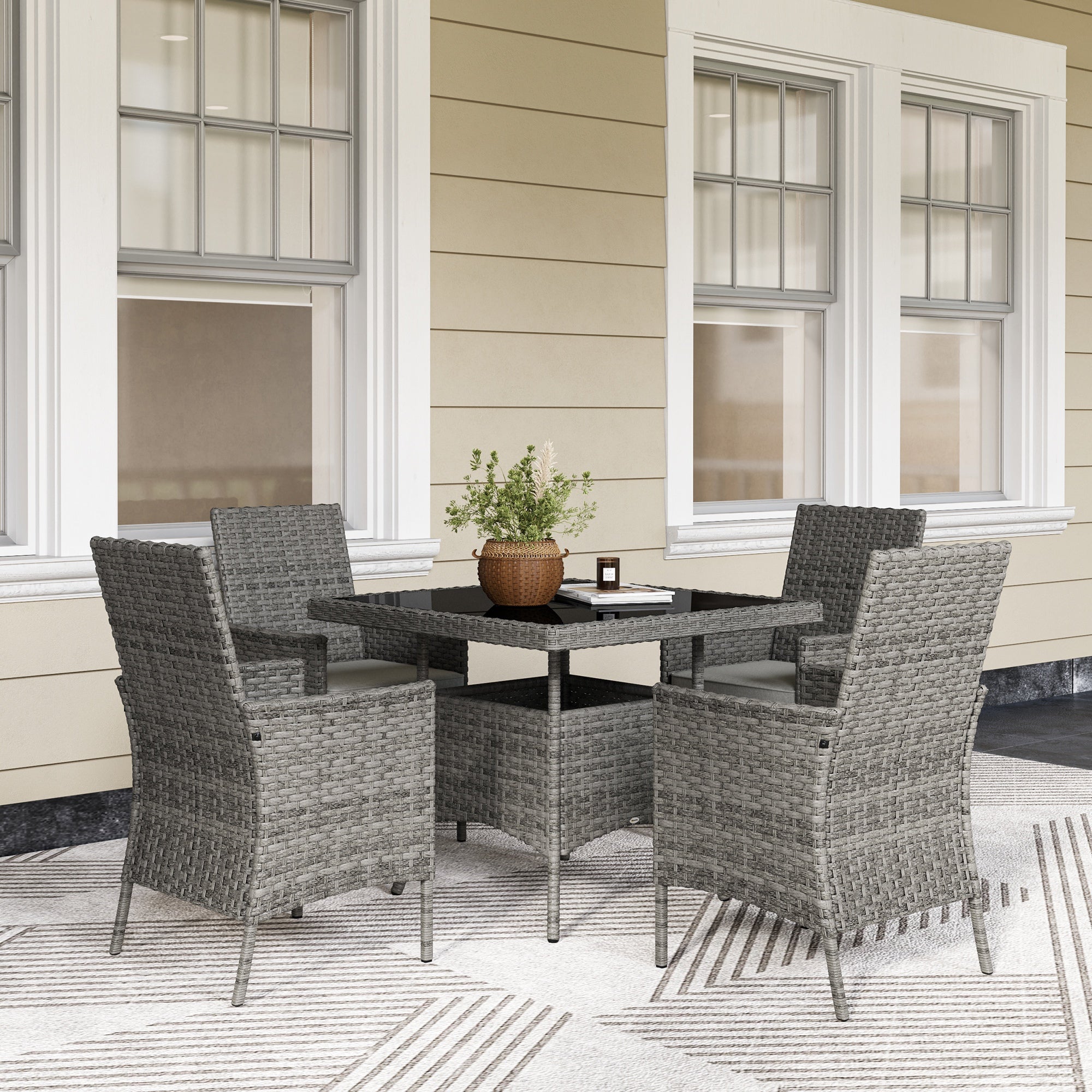 Outsunny 4 Seater Rattan Garden Furniture Set with Cushion