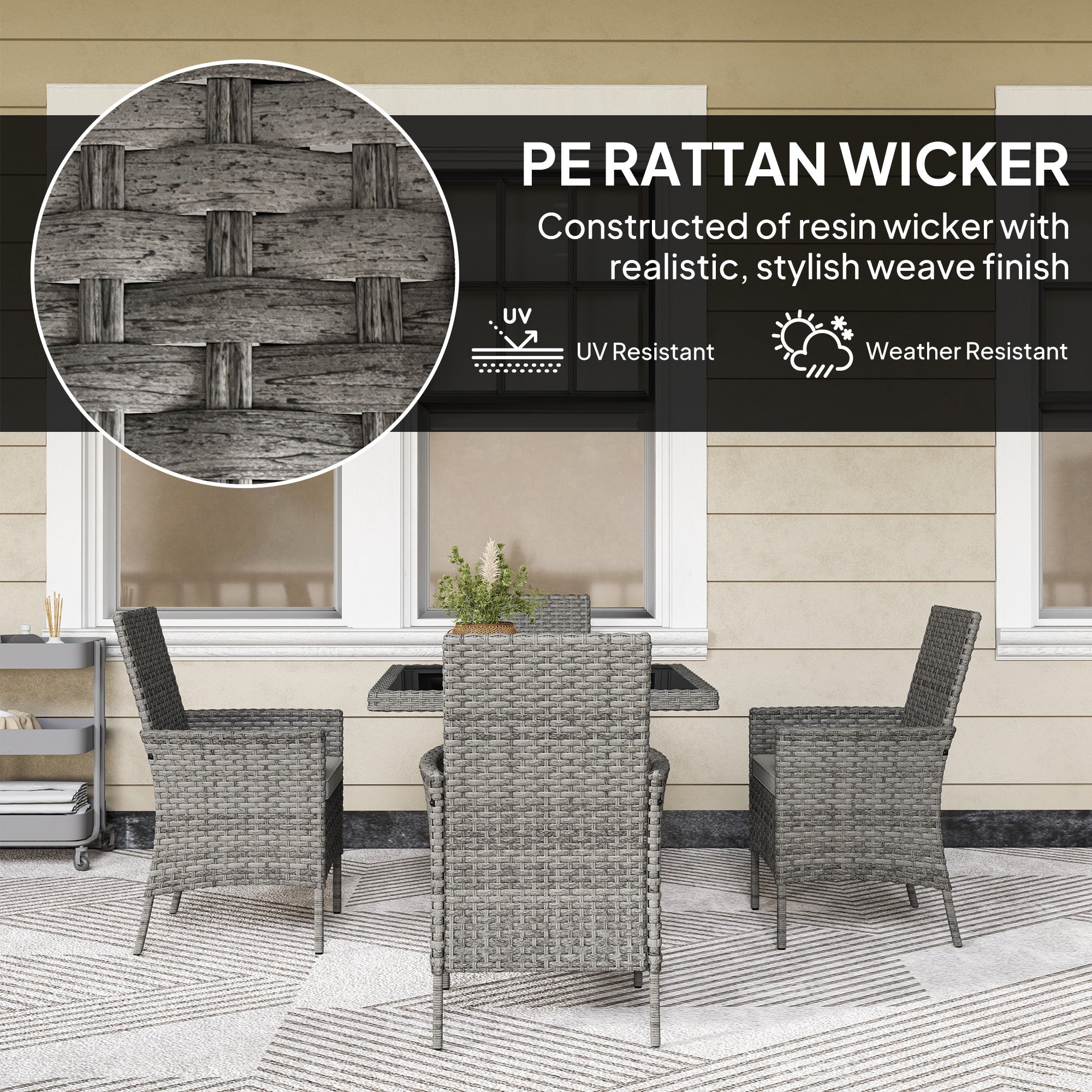 Outsunny 4 Seater Rattan Garden Furniture Set with Cushion