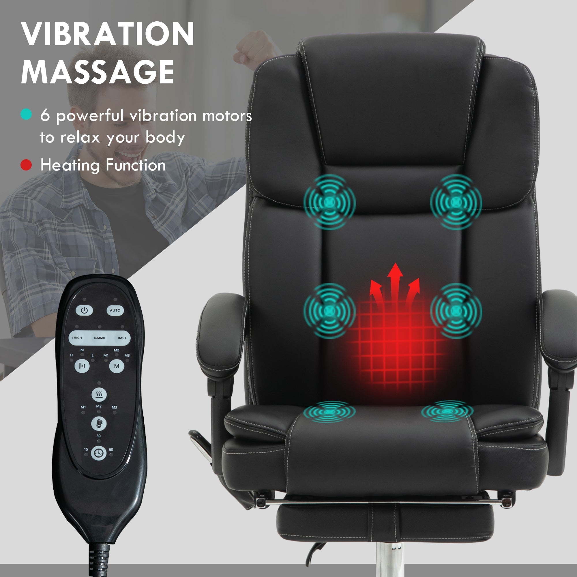 Vinsetto Massage Office Chair, PU Leather High Back Recliner