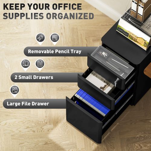 Vinsetto Steel Filing Cabinet with Lock and Wheels for Home Office