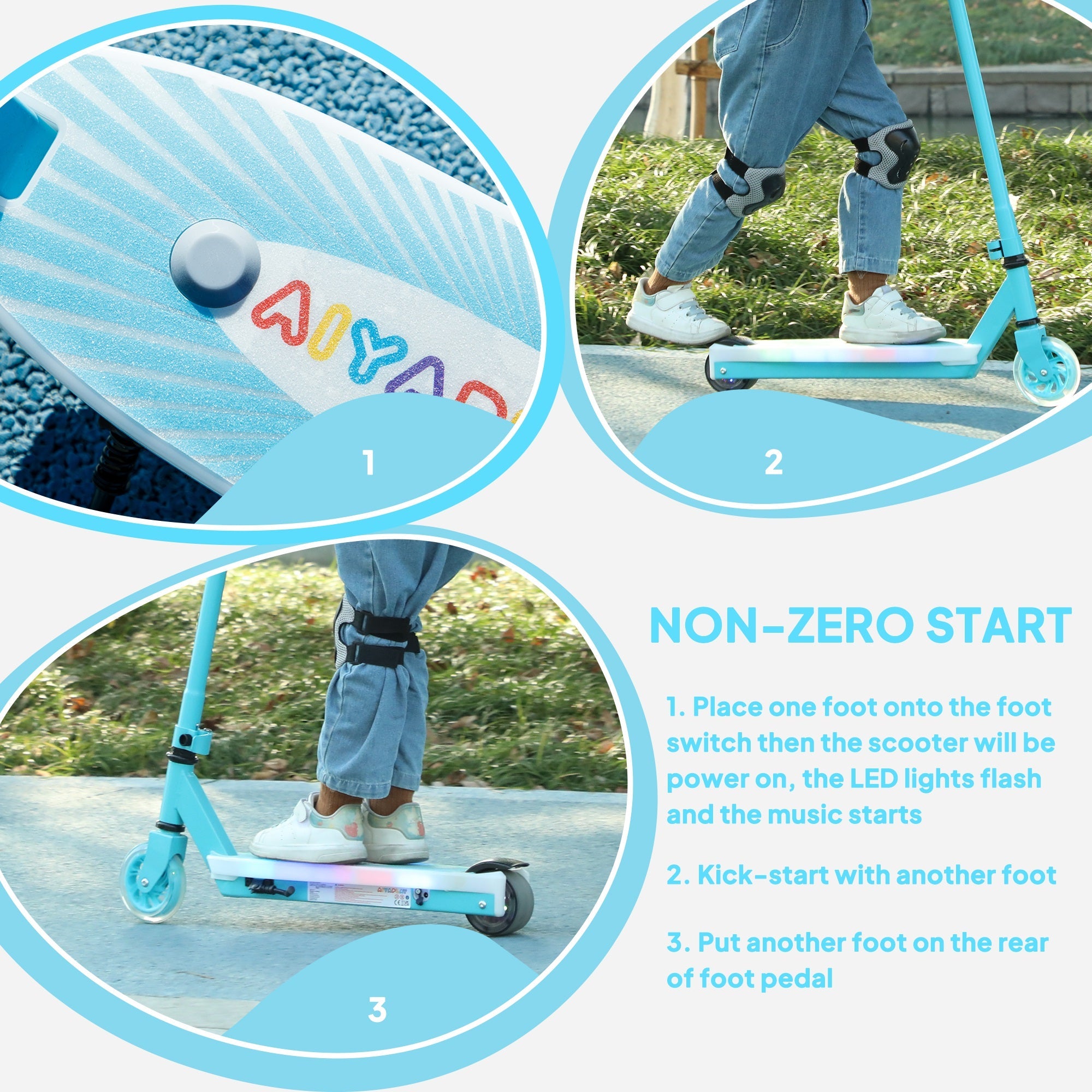 AIYAPLAY Electric Scooter for Kids 4-7, with Auxiliary Rear Wheels