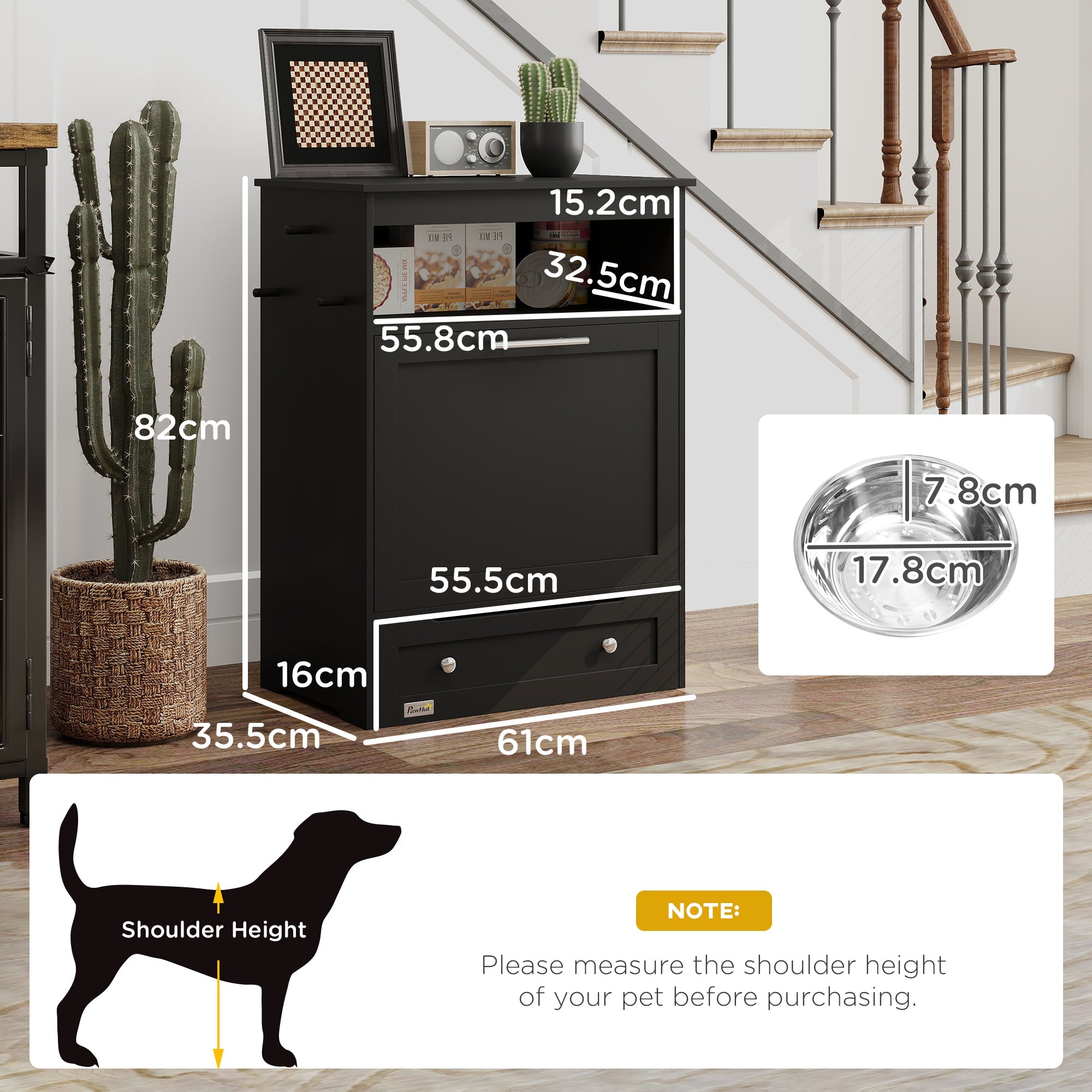 PawHut Pet Feeder Station, Dog Cat Food Storage Feeding Station, Food Cabinet