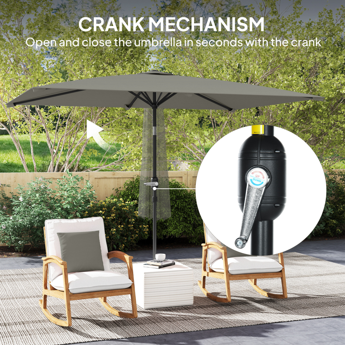Outsunny 3x2m Garden Parasol Canopy Tilt Crank 6 Ribs Sun Shade