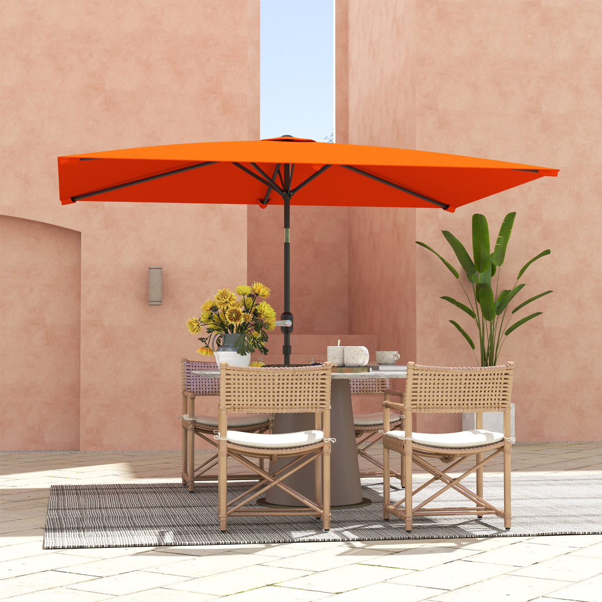 Outsunny 3x2m Garden Parasol Canopy Tilt Crank 6 Ribs Sun Shade