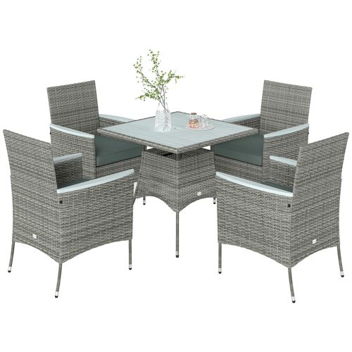 Outsunny Rattan Dining Set with Parasol Hole, Garden Table and Chairs
