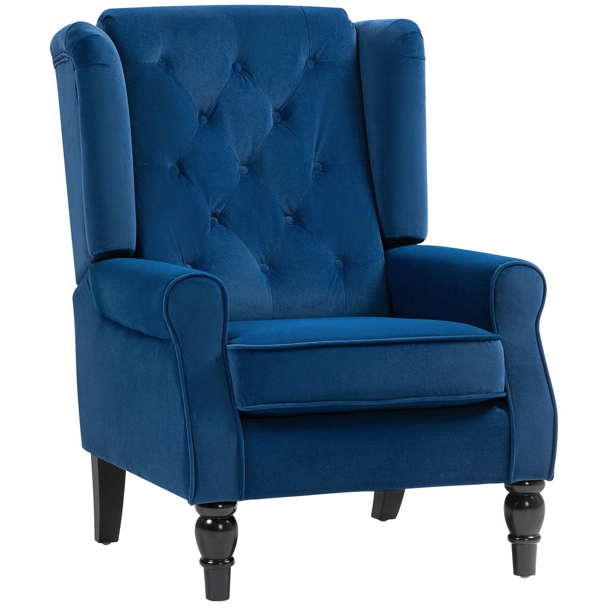 HOMCOM Accent Chair Wingback Armchair Retro Tufted Club Wood Fabric, Black