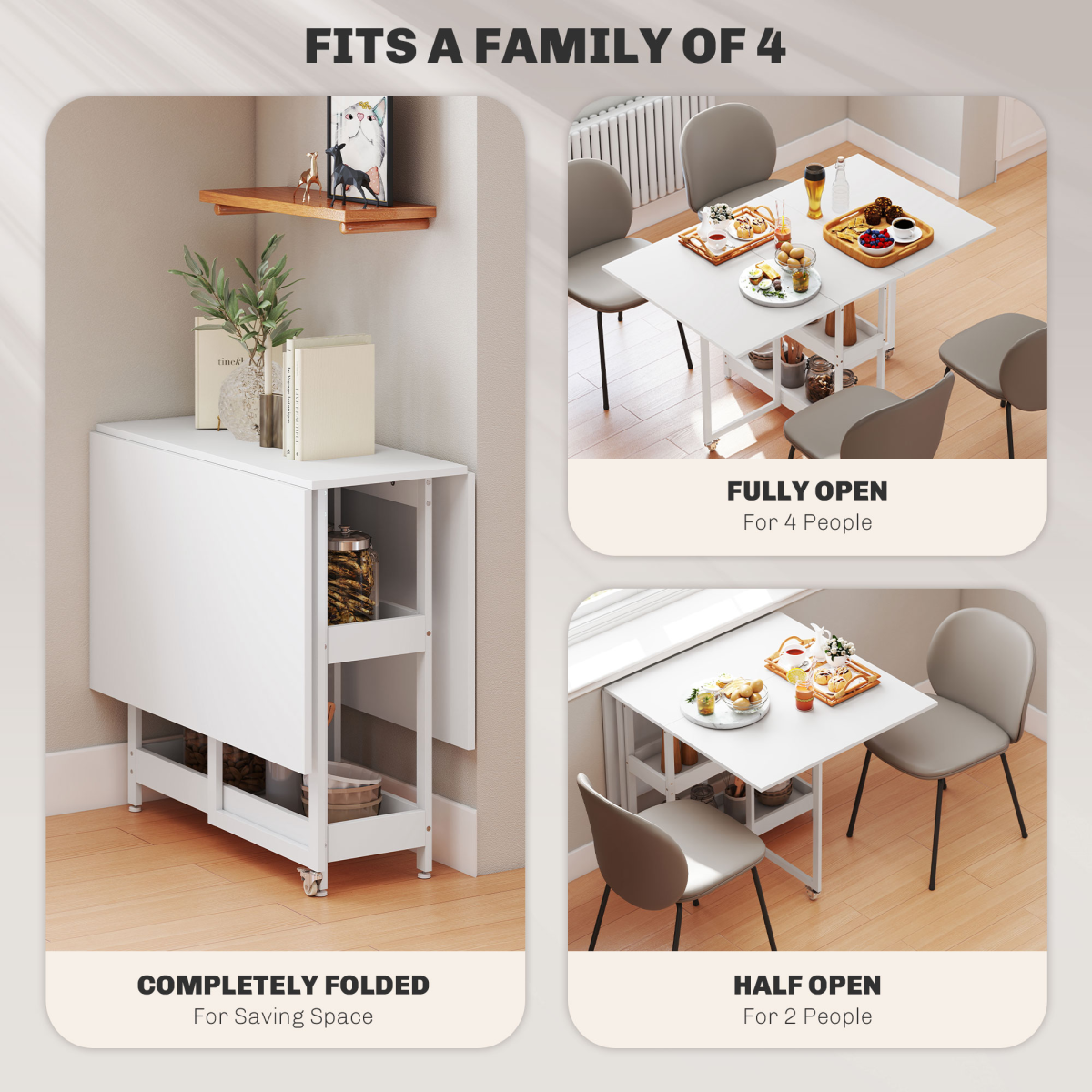 HOMCOM Folding Dining Table, Drop Leaf Table with Open Compartments