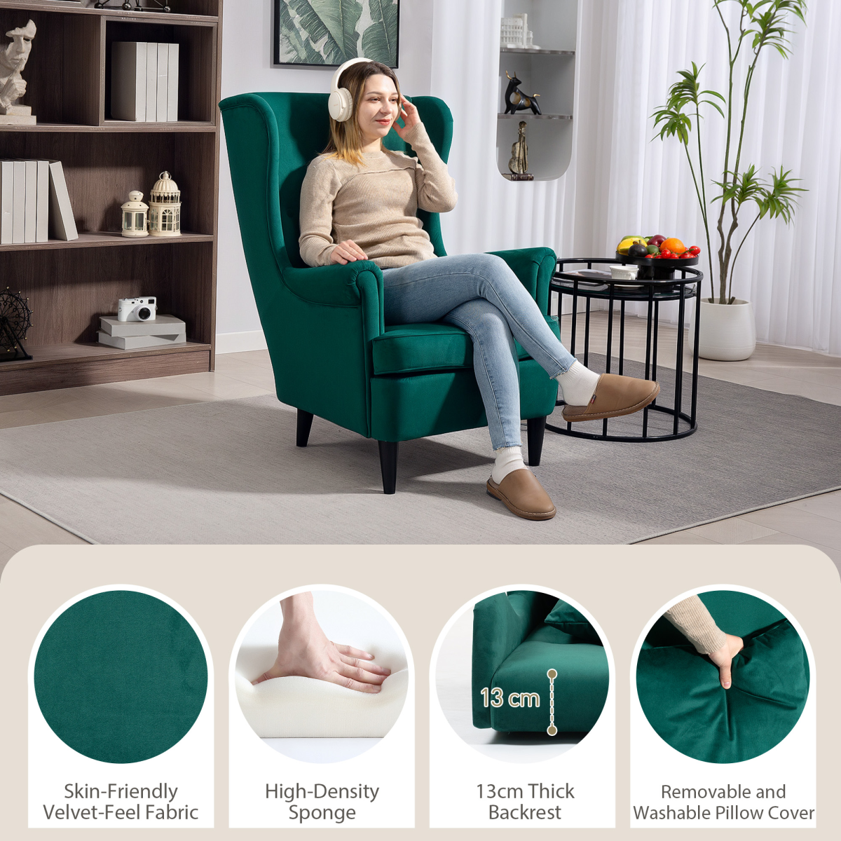 HOMCOM Wingback Chair, Modern Accent Chair for Living Room Bedroom
