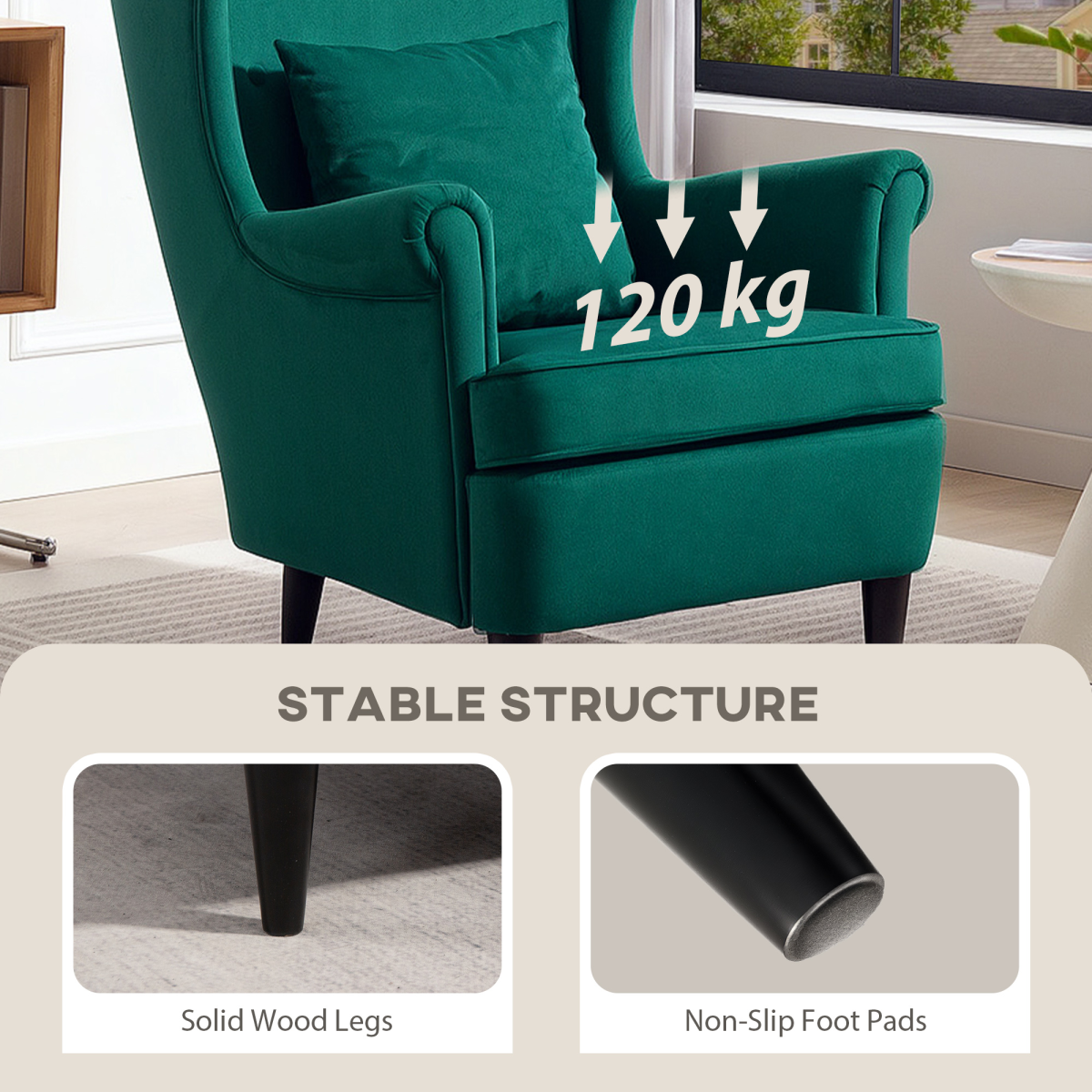 HOMCOM Wingback Chair, Modern Accent Chair for Living Room Bedroom