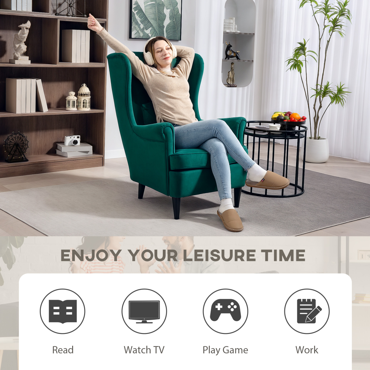 HOMCOM Wingback Chair, Modern Accent Chair for Living Room Bedroom