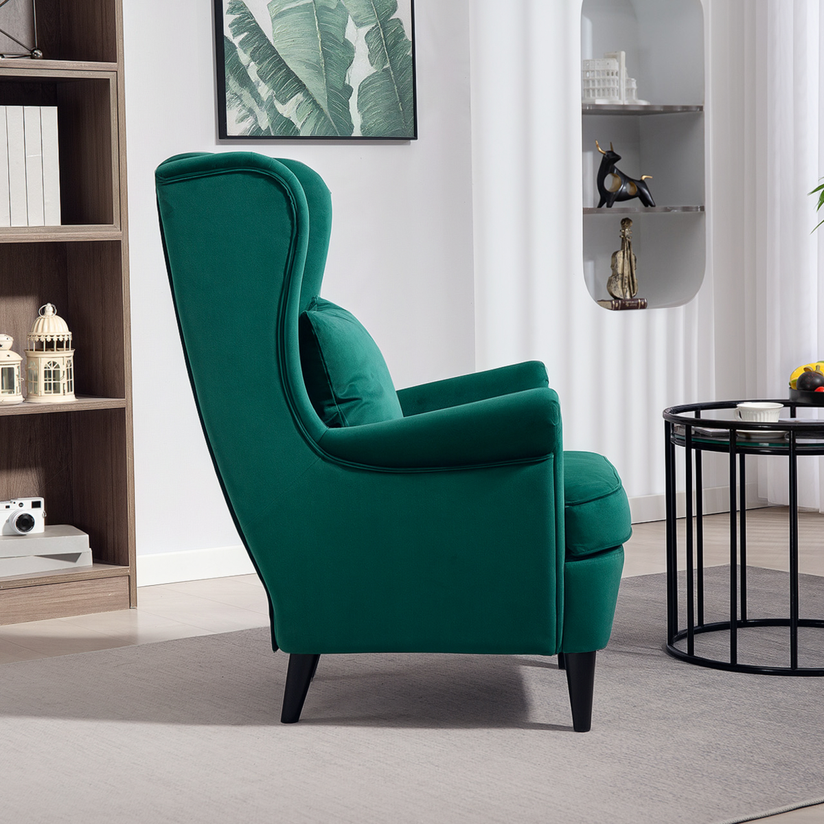 HOMCOM Wingback Chair, Modern Accent Chair for Living Room Bedroom