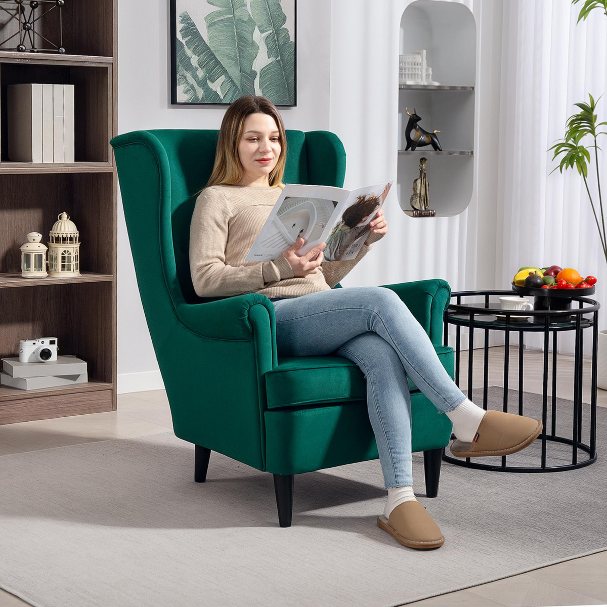 HOMCOM Wingback Chair, Modern Accent Chair for Living Room Bedroom
