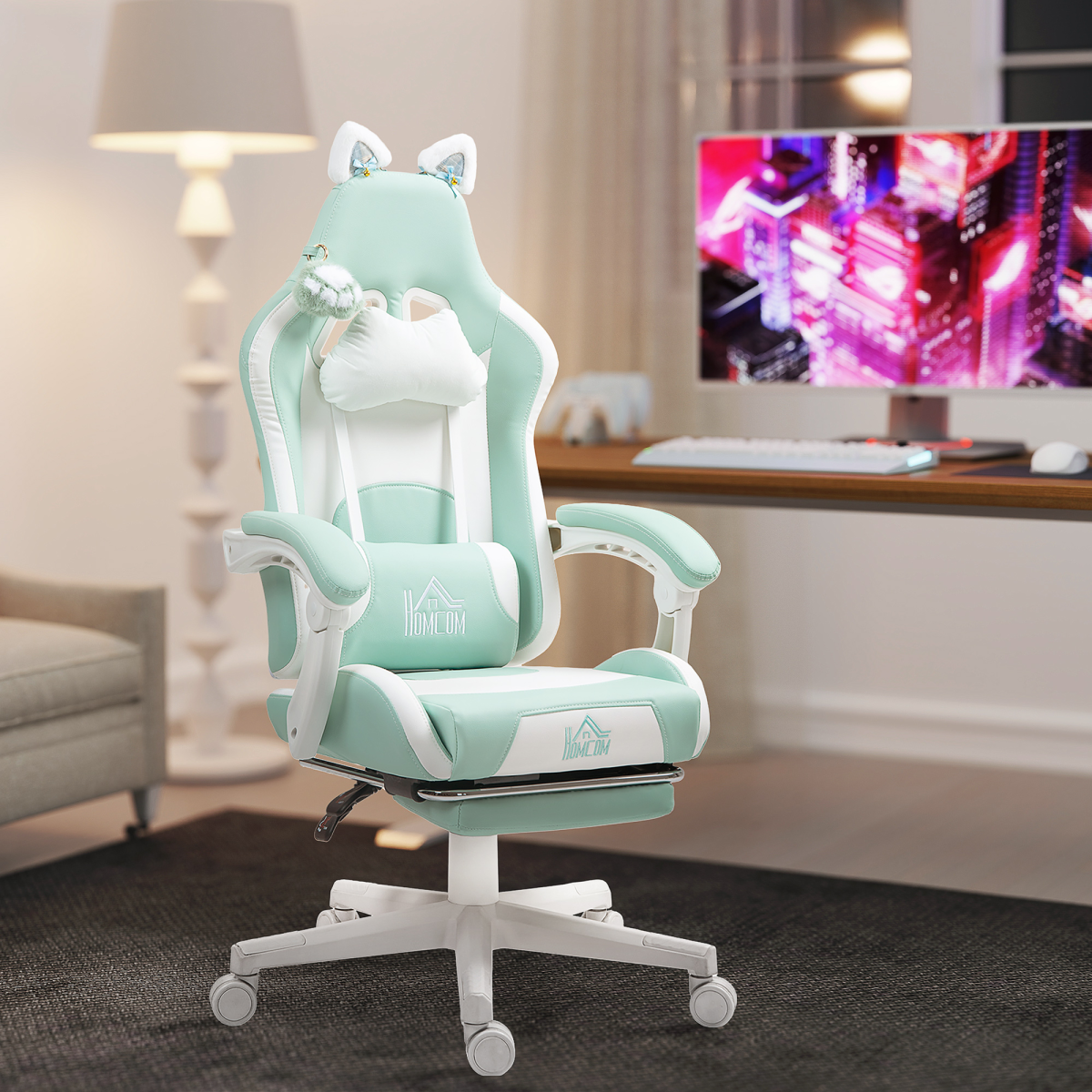 HOMCOM Gaming Chair with Footrest, Reclining Computer Chair
