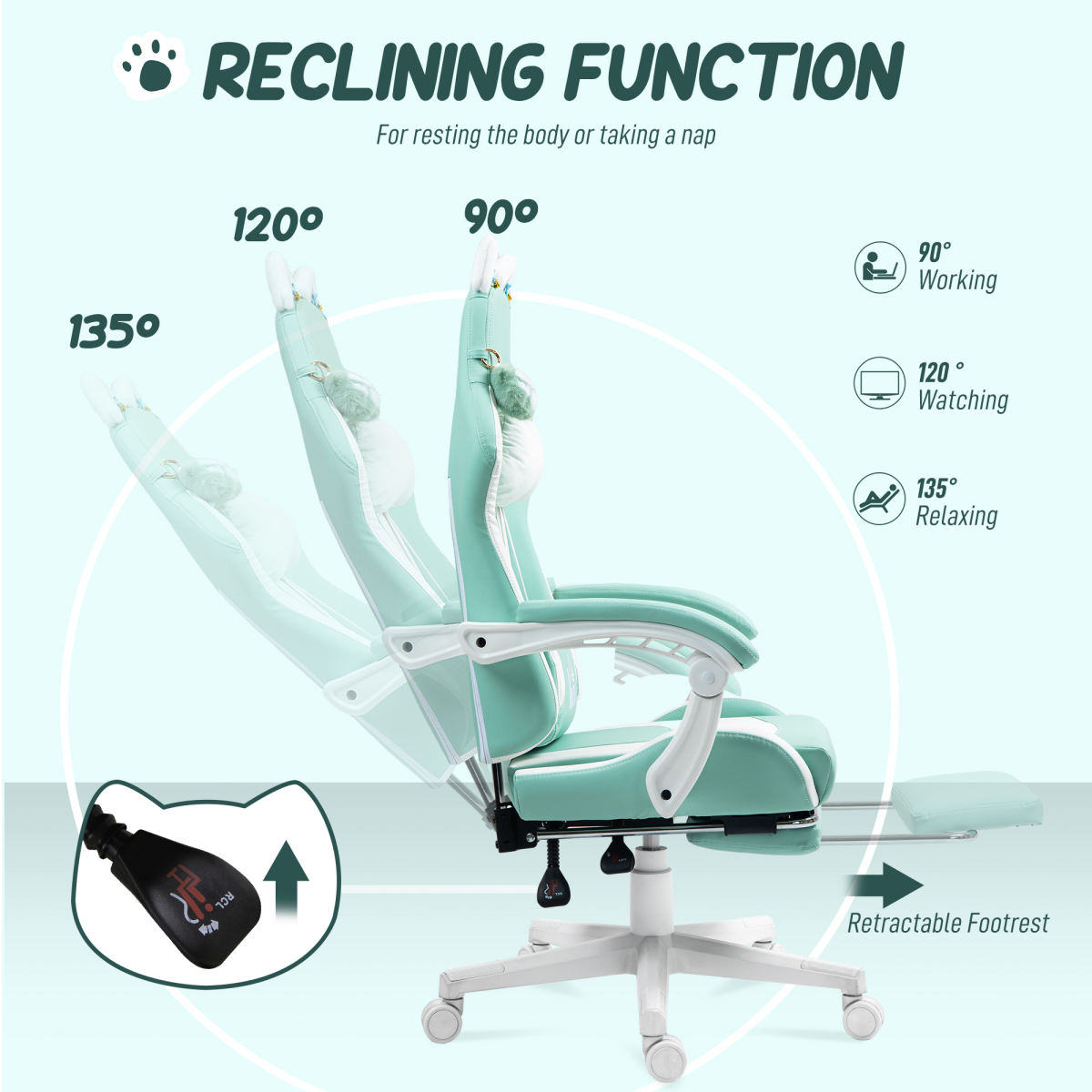 HOMCOM Gaming Chair with Footrest, Reclining Computer Chair