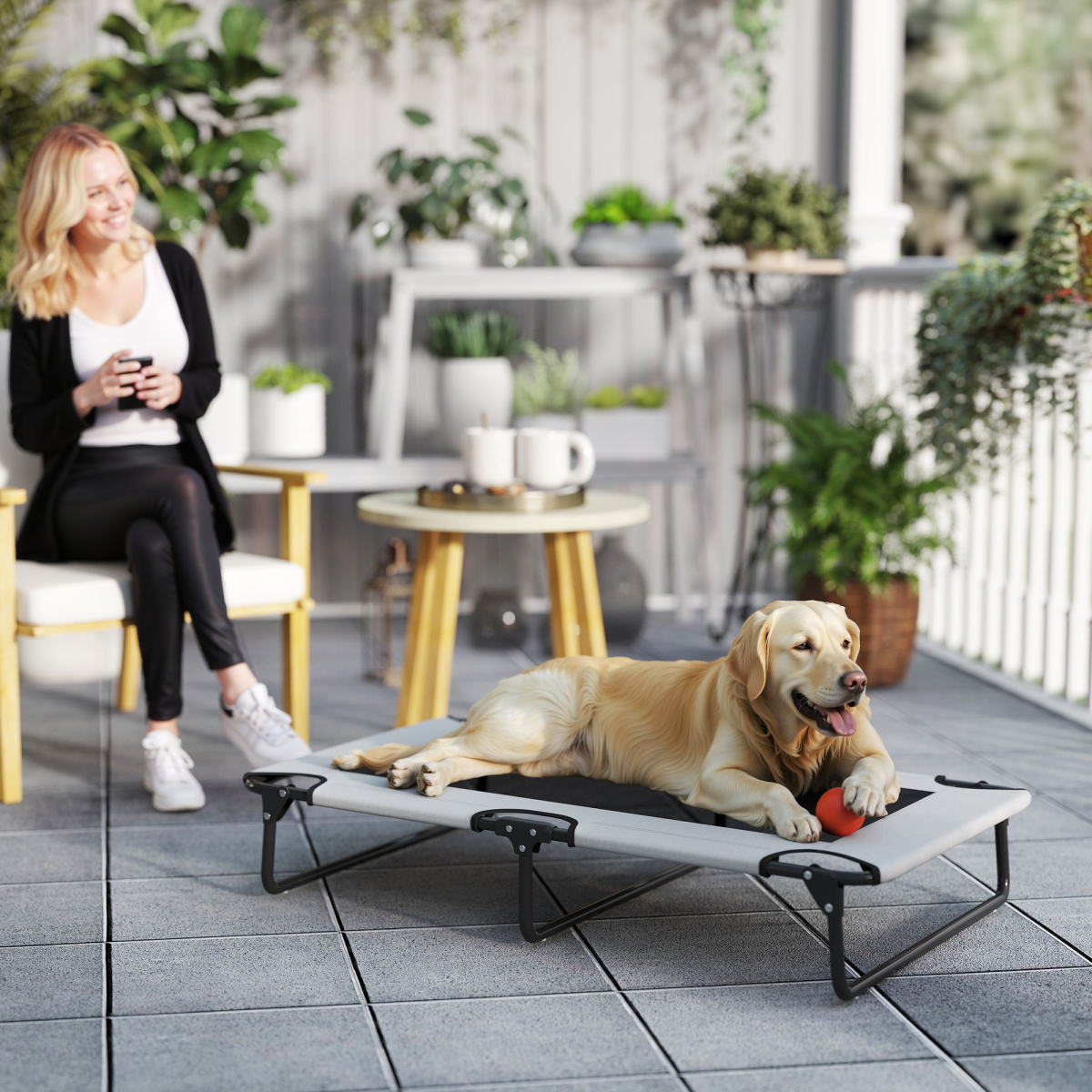 PawHut Raised Dog Bed with Breathable Mesh for S & M Dogs