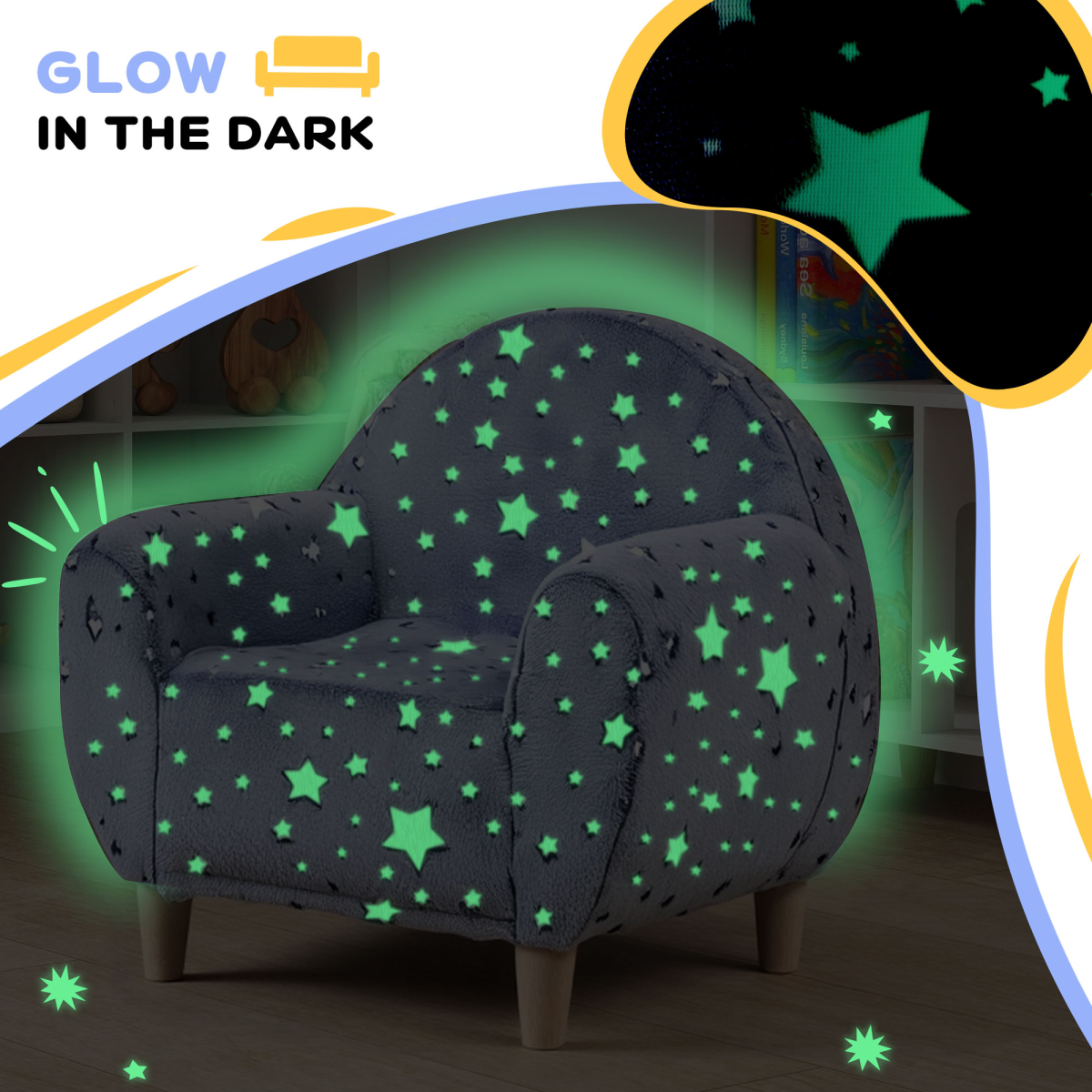 AIYAPLAY Kids Armchair, Glow in the Dark Chair for Bedroom, Grey