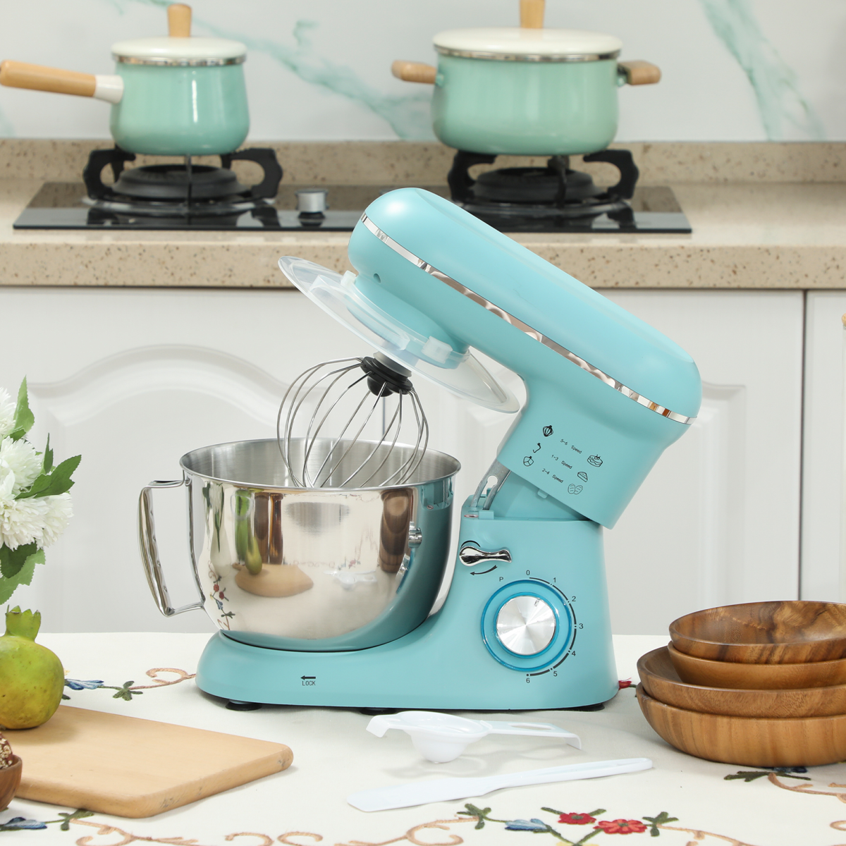 HOMCOM Electric Stand Mixer, 4.5L Food Mixer with Dough Hook, Whisk, Beige