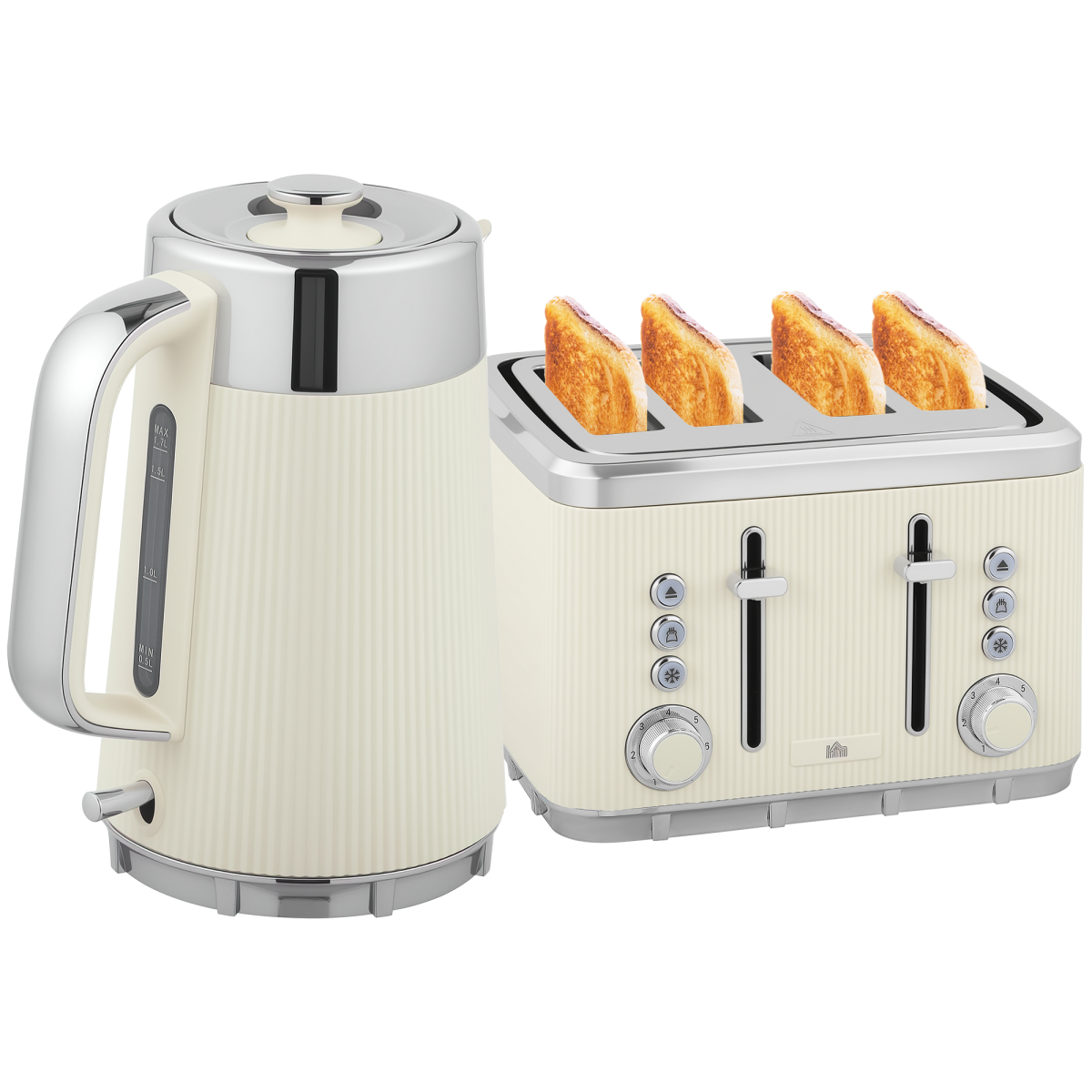 HOMCOM 1.7L 3000W Rapid Boil Kettle and 4 Slice Toaster Set Crumb Tray Black