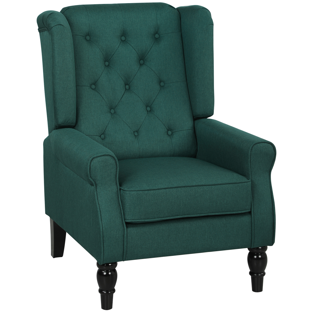 HOMCOM Accent Chair Wingback Armchair Retro Tufted Club Wood Fabric, Black