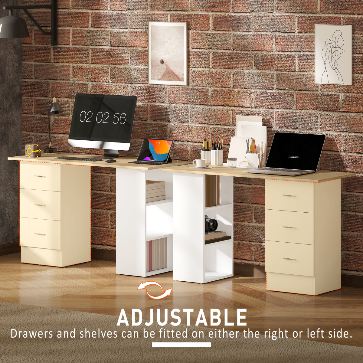 HOMCOM 120cm Computer Desk, Study Table with 3 Shelf & Drawers, Grey