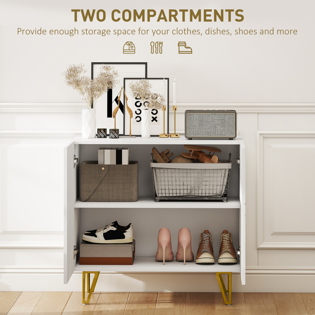 HOMCOM Storage Cabinet, Sideboard with Adjustable Shelf, Black