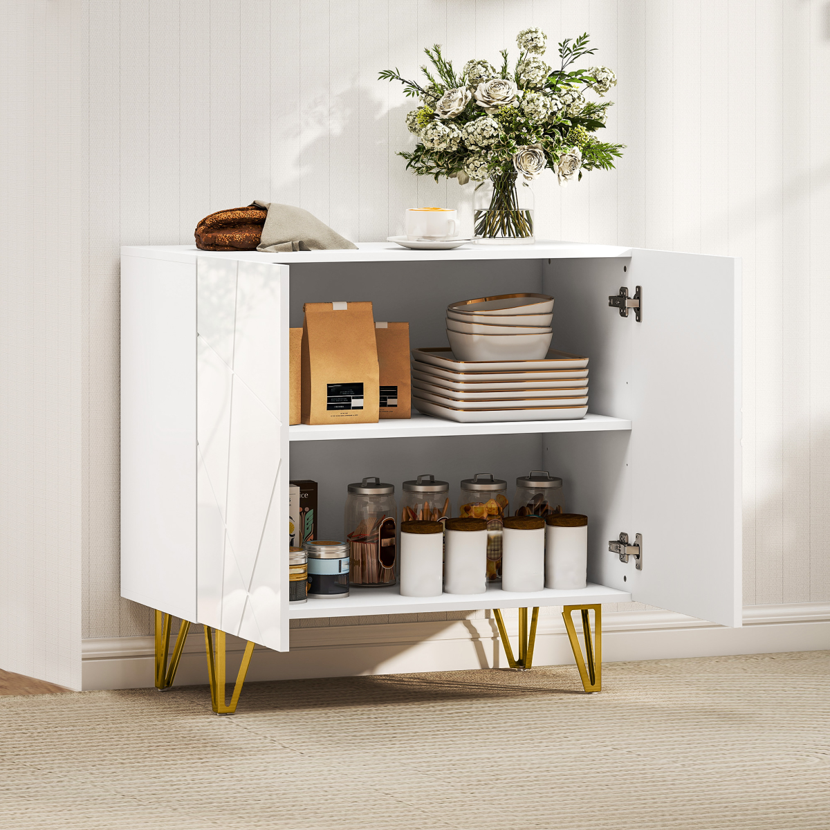 HOMCOM Storage Cabinet, Sideboard with Adjustable Shelf, Black