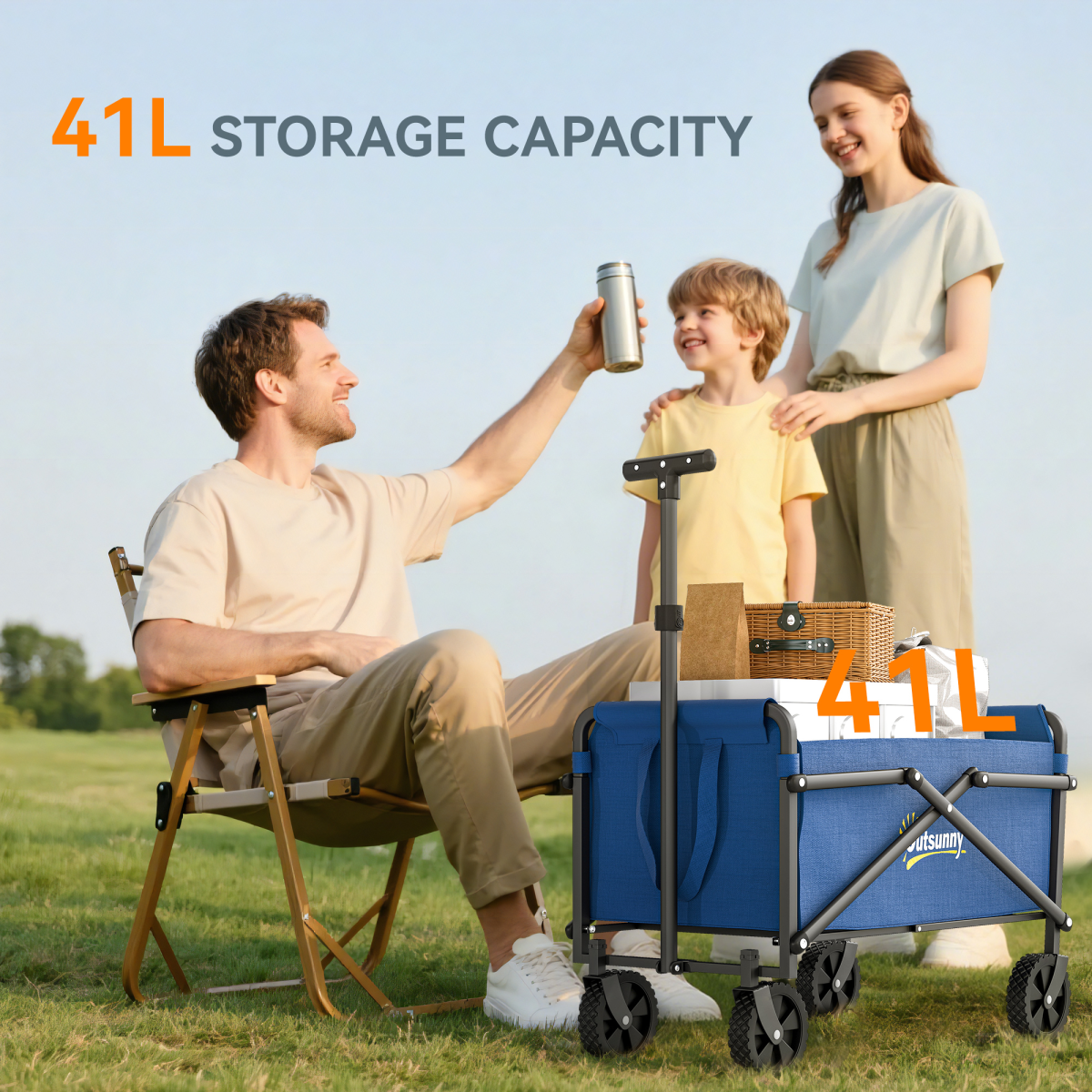 Outsunny 41L Festival Trolley, 60kg Heavy Duty Folding Trolley Cart, Black