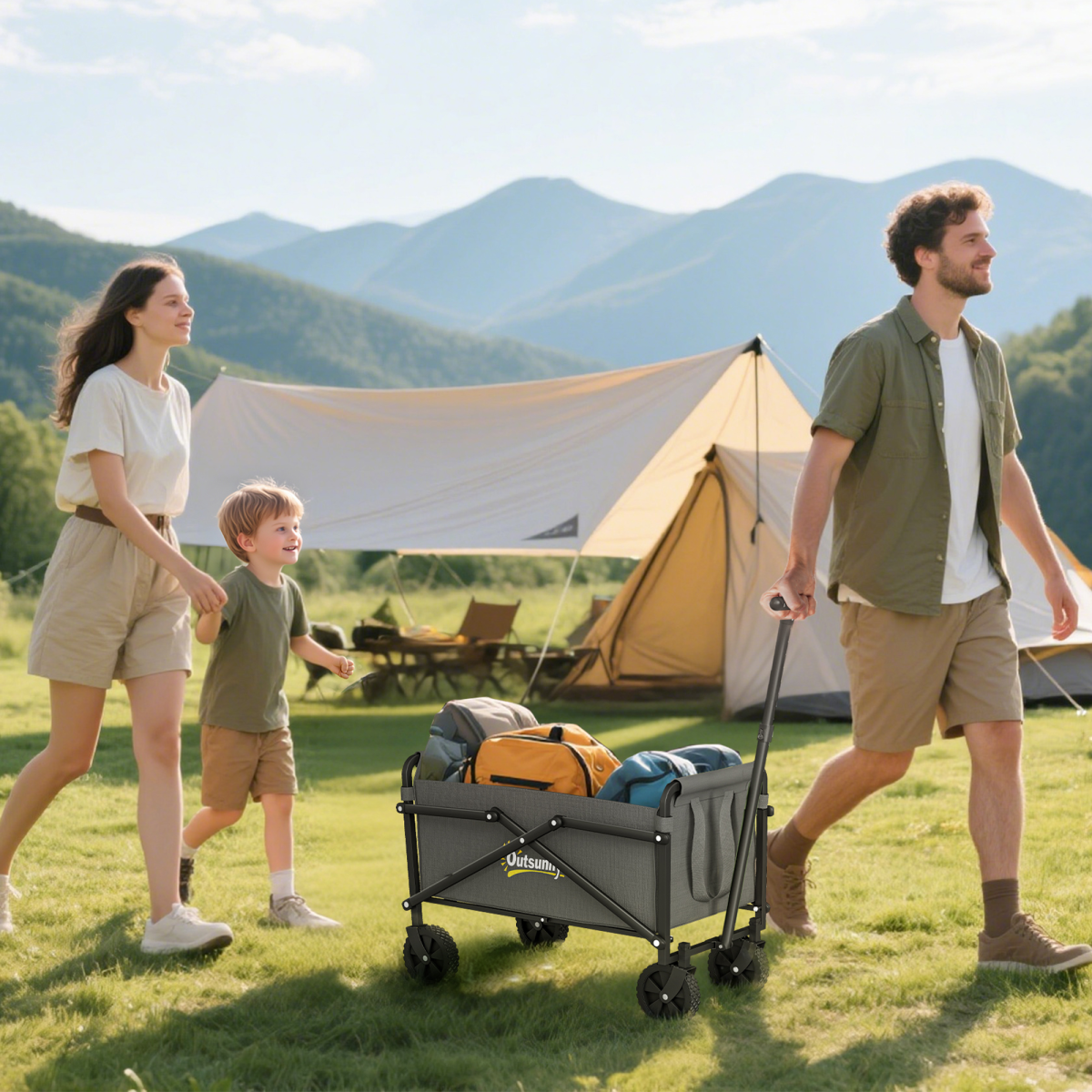 Outsunny 41L Festival Trolley, 60kg Heavy Duty Folding Trolley Cart, Black