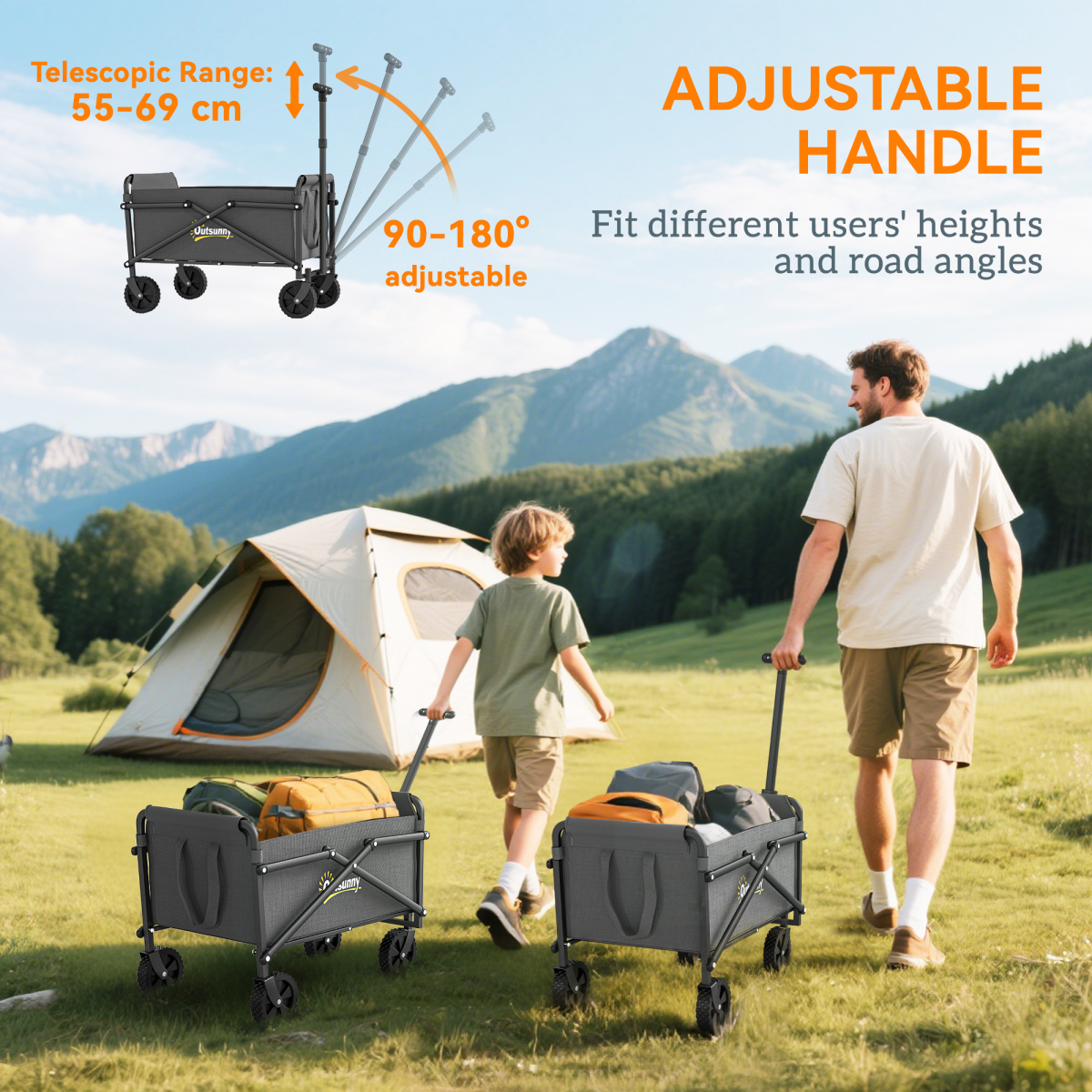 Outsunny 41L Festival Trolley, 60kg Heavy Duty Folding Trolley Cart, Black