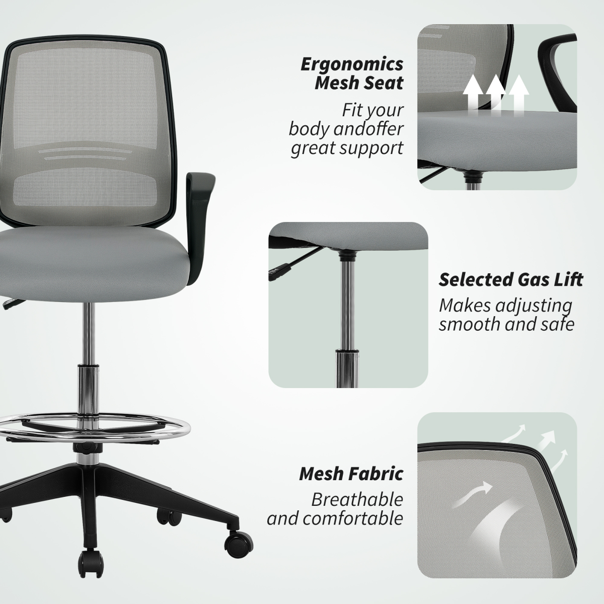 Vinsetto Draughtsman Chair Tall Office Chair with Adjustable Height