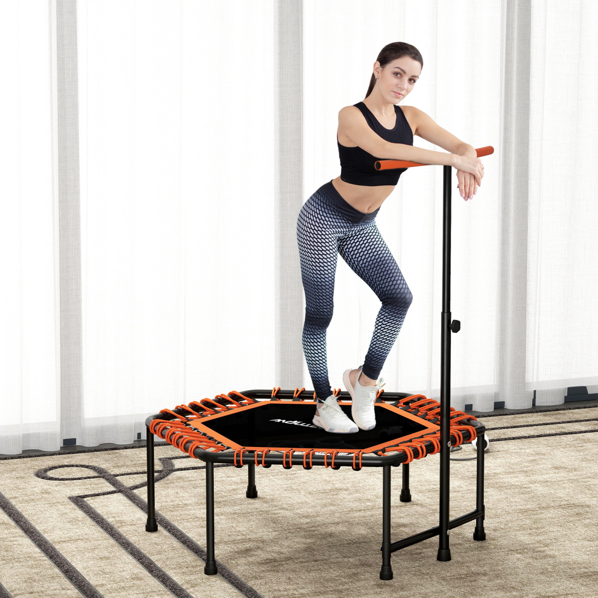 SPORTNOW 45" Fitness Trampoline with Adjustable Handle, LED Lights