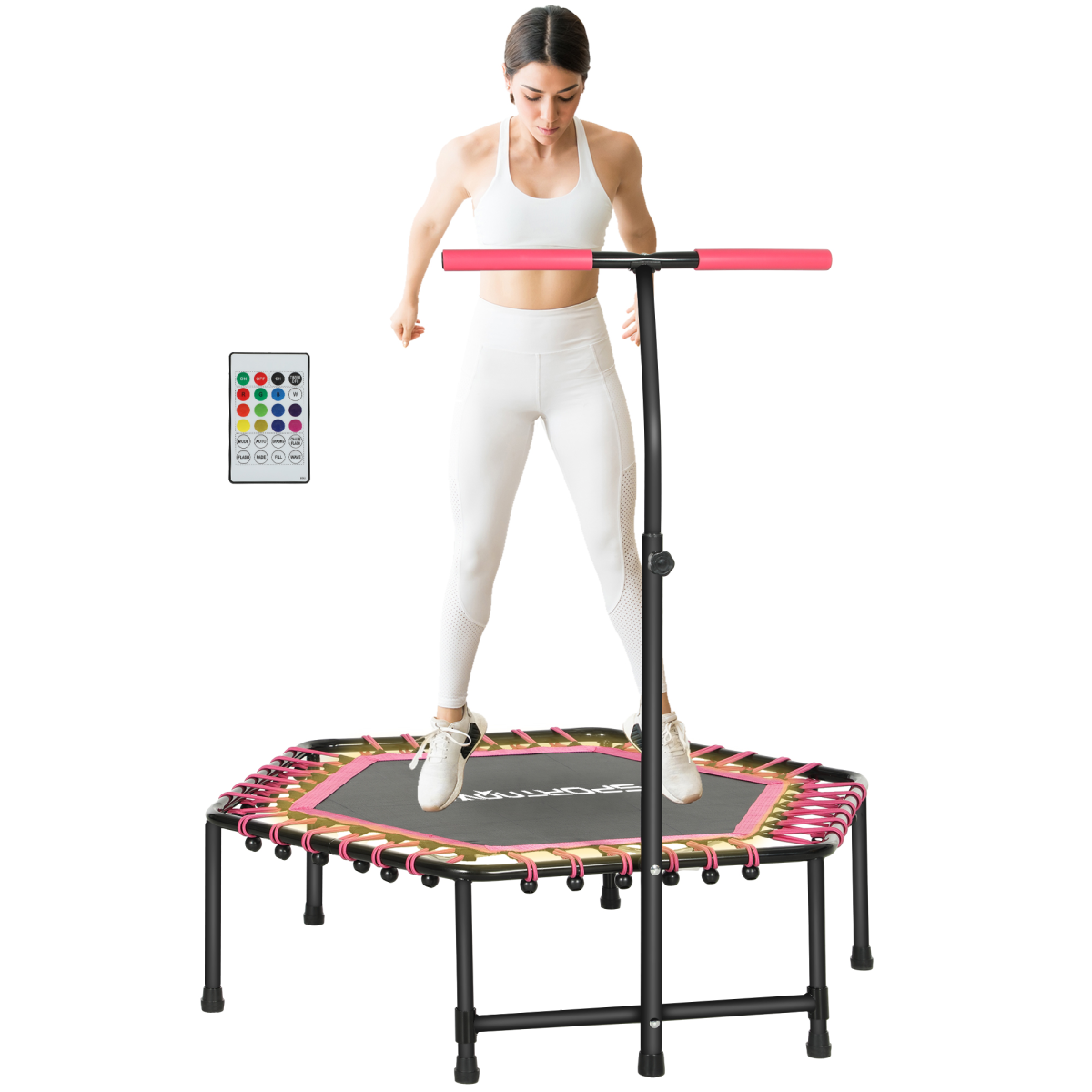 SPORTNOW 45" Fitness Trampoline with Adjustable Handle, LED Lights