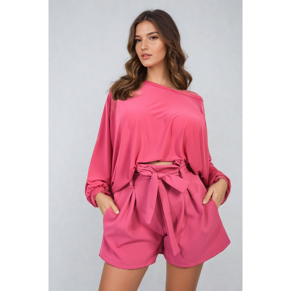 High Waist Tie Belt Paper Bag Shorts