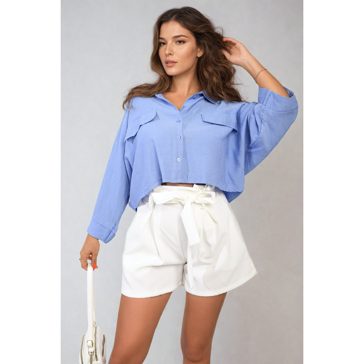 High Waist Tie Belt Paper Bag Shorts