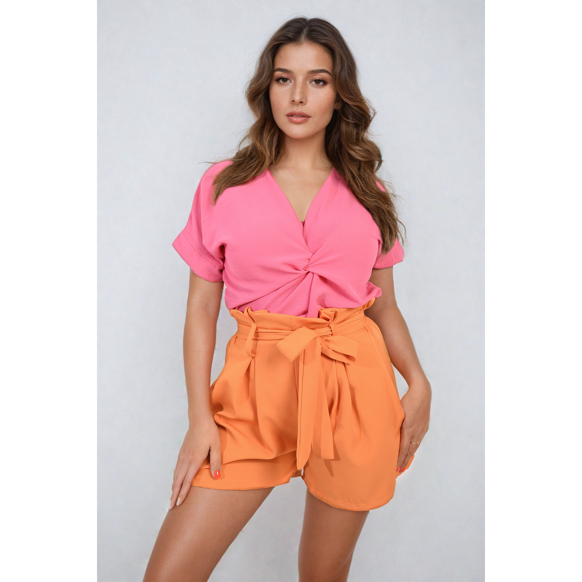 High Waist Tie Belt Paper Bag Shorts