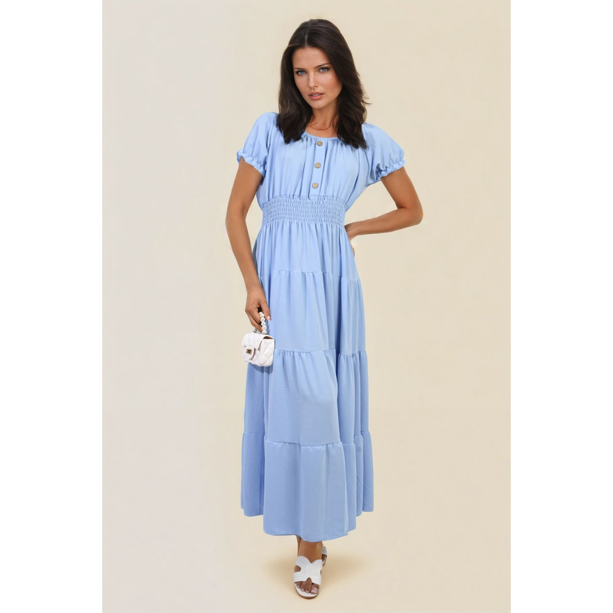 Smocked Waist Tiered Midi Dress